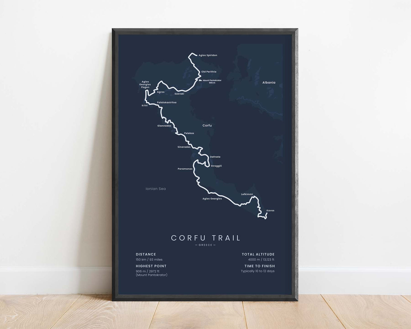 Corfu Trail (Corfu Island) Trail Print with Blue Background