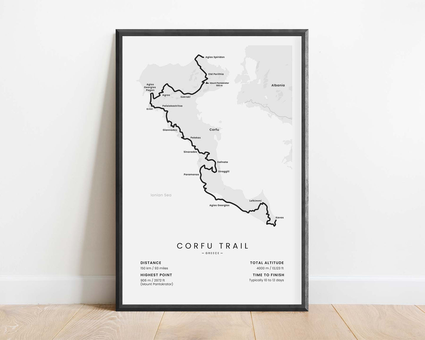 Corfu Trail (Corfu Island) Path Wall Map with White Background