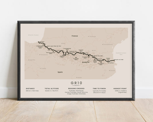 The Pyrenean Way (in Europe) hike art with beige background