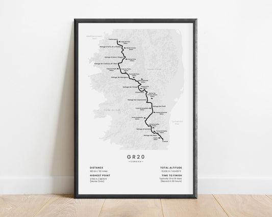 GR20 trek poster with white background (France)