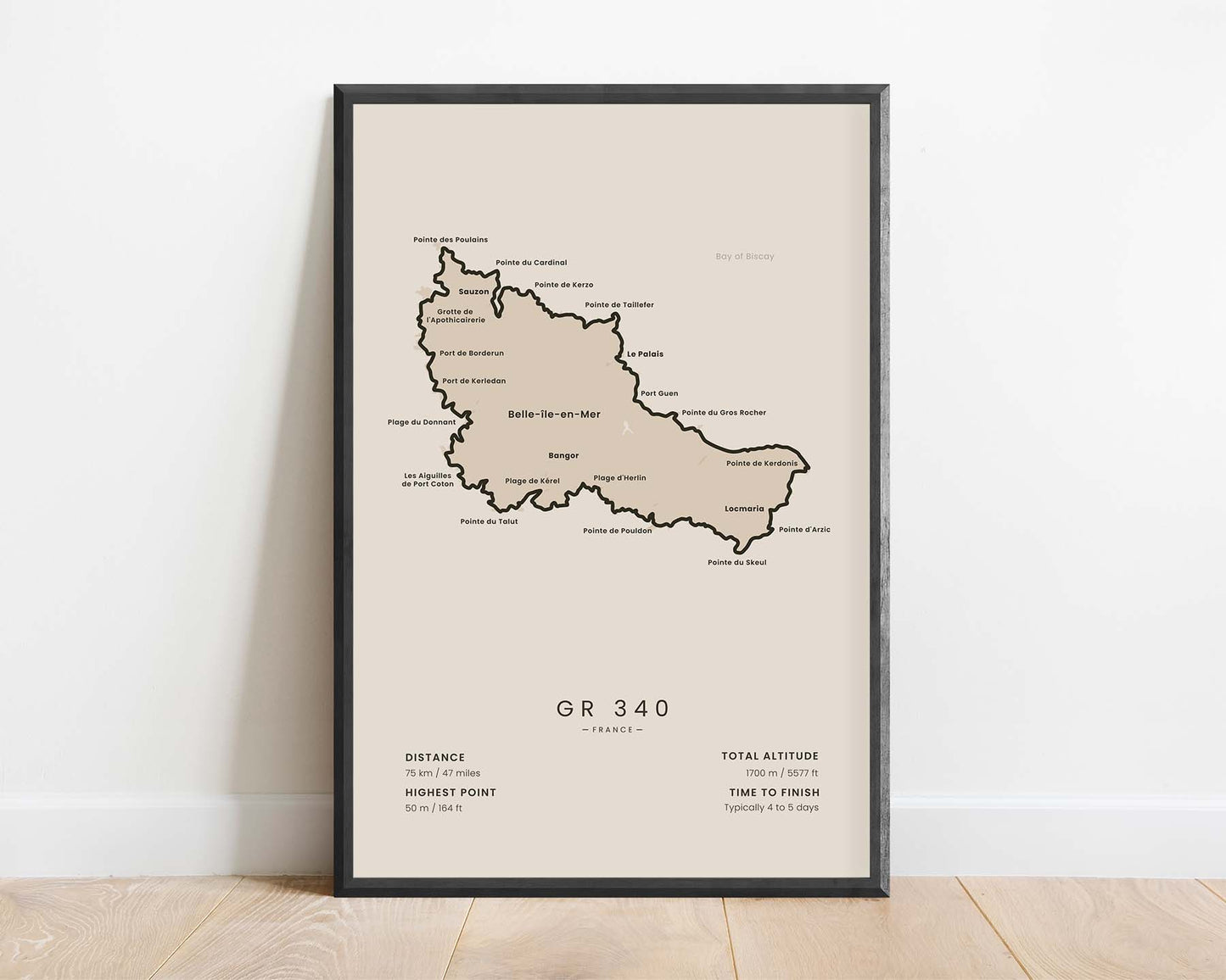 Tour de Belle-Île-en-Mer (Morbihan) Hike Print with Beige Background