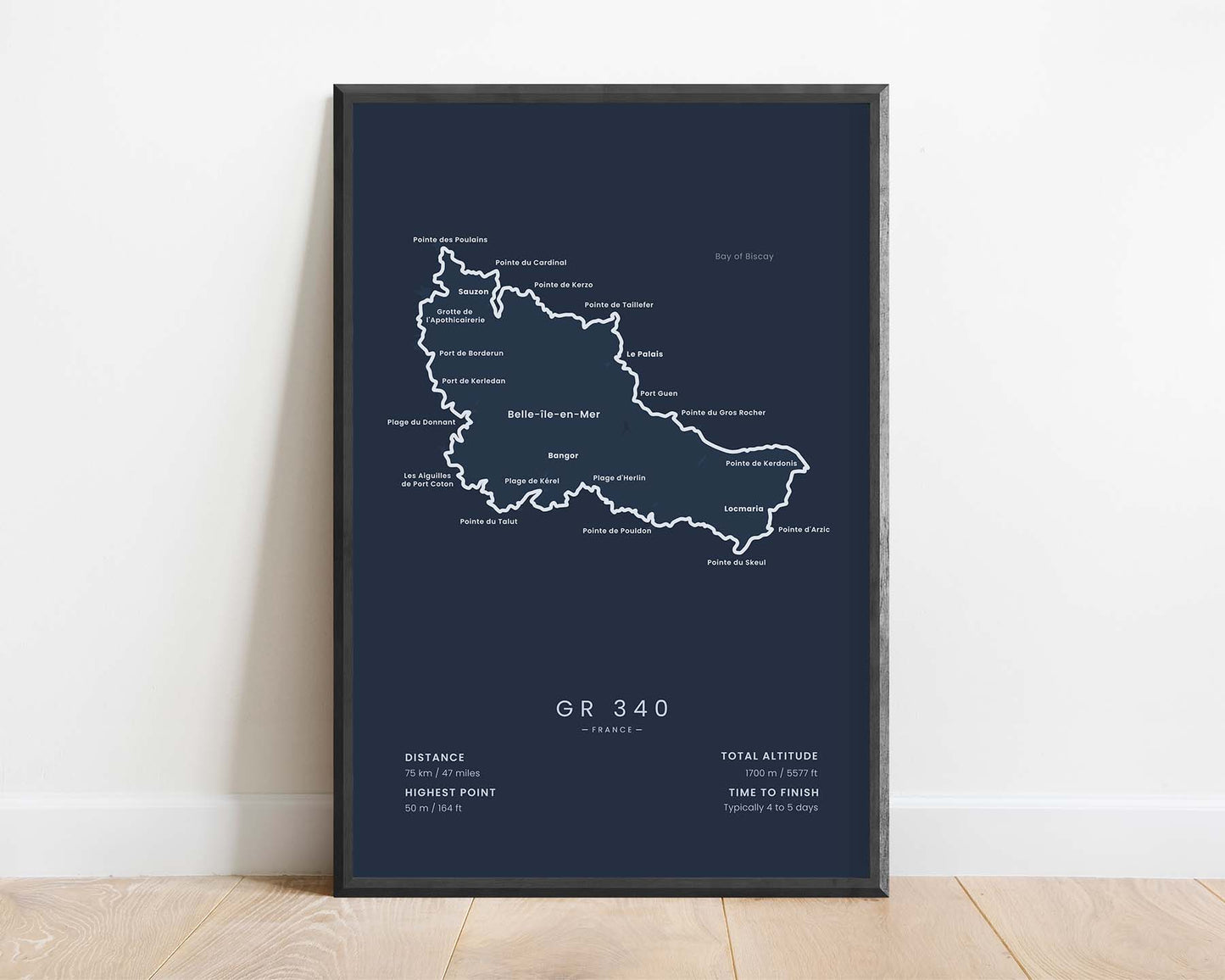 GR340 (Belle-Ile-en-Mer Island) Trail Wall Decor with Blue Background