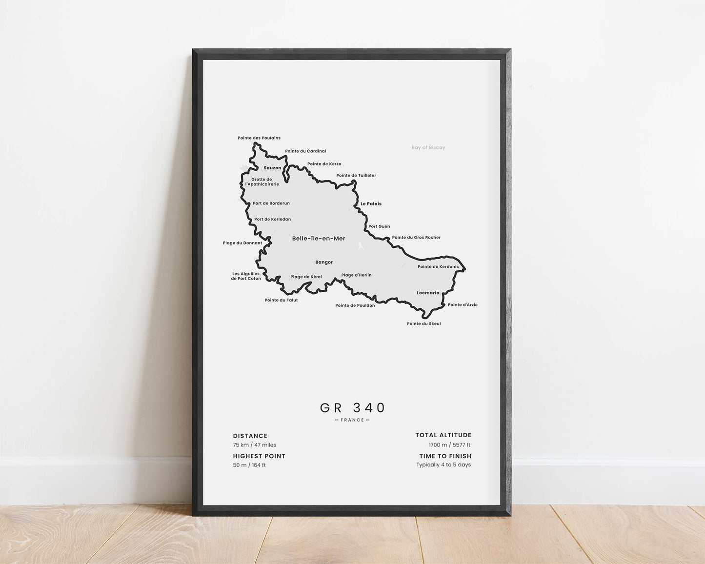 GR340 (France) Path Wall Map with White Background