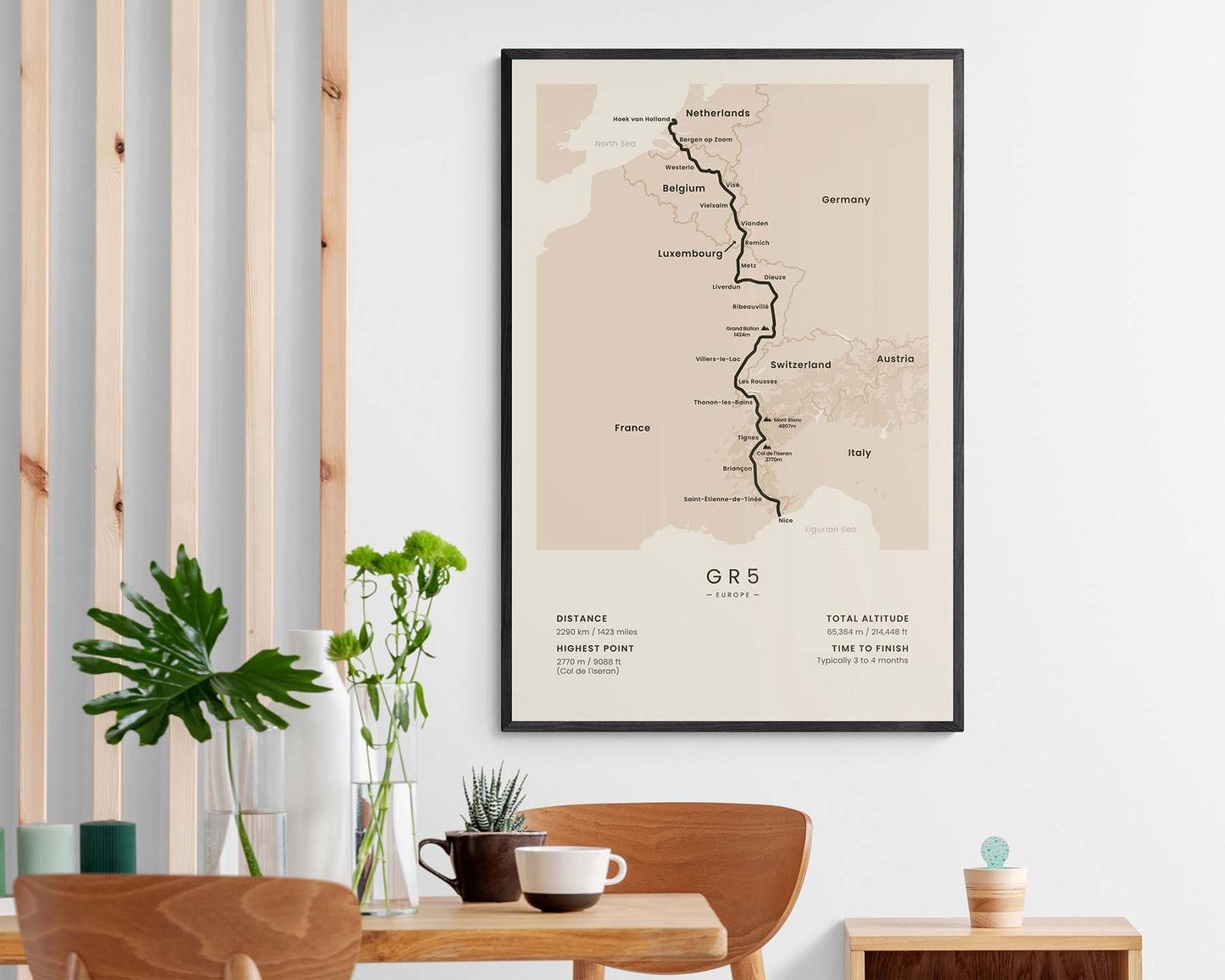 GR5 (Hoek van Holland to Nice) Path Print in Minimal Room Decor