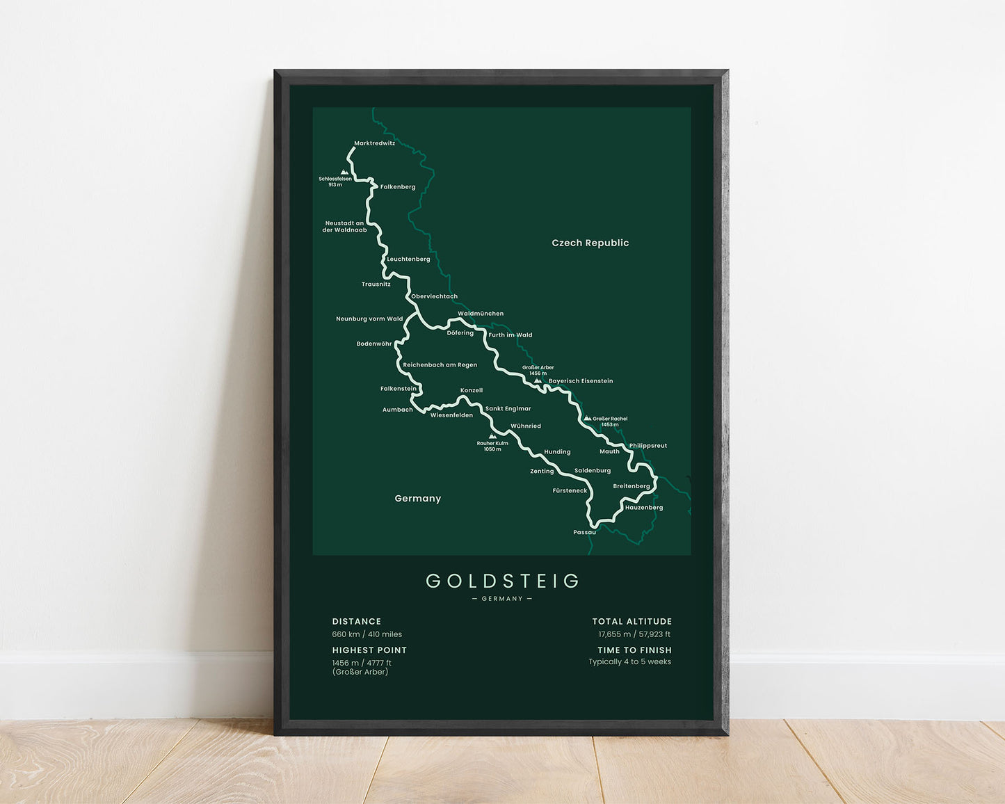 Goldsteig Trail (Upper Palatinate) thru-hike wall art with green background