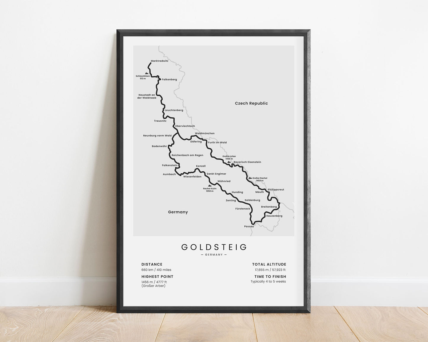 Goldsteig Trail (Germany) hike poster with white background