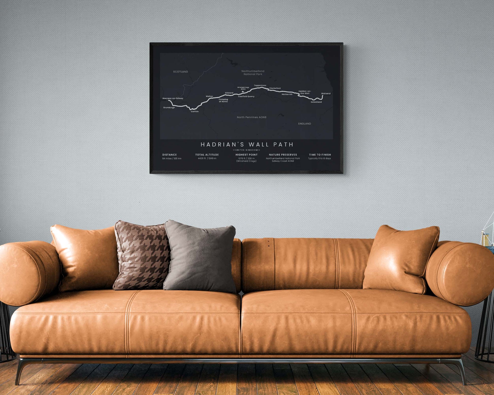Hadrian's Wall Path National Trail (England) trek poster in minimal room decor