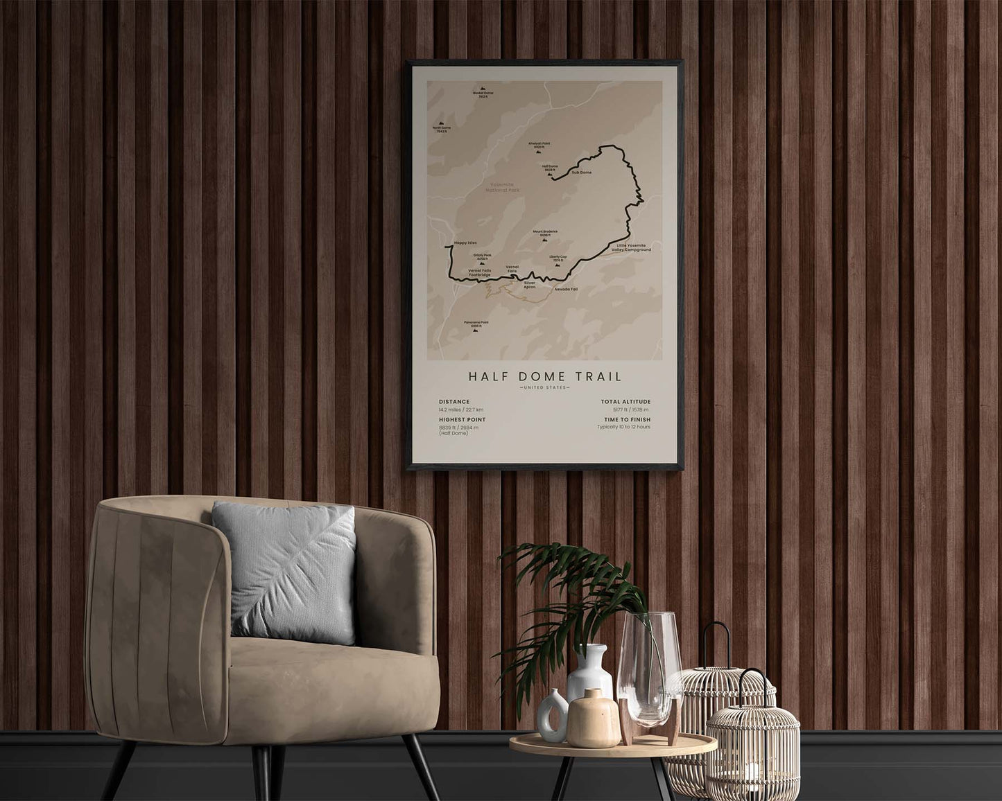 Half Dome Hike (John Muir Trail, Yosemite National Park, California, United States, Vernal Fall, Yosemite Valley, Nevada Fall) Trail Wall Art in Minimal Room Decor
