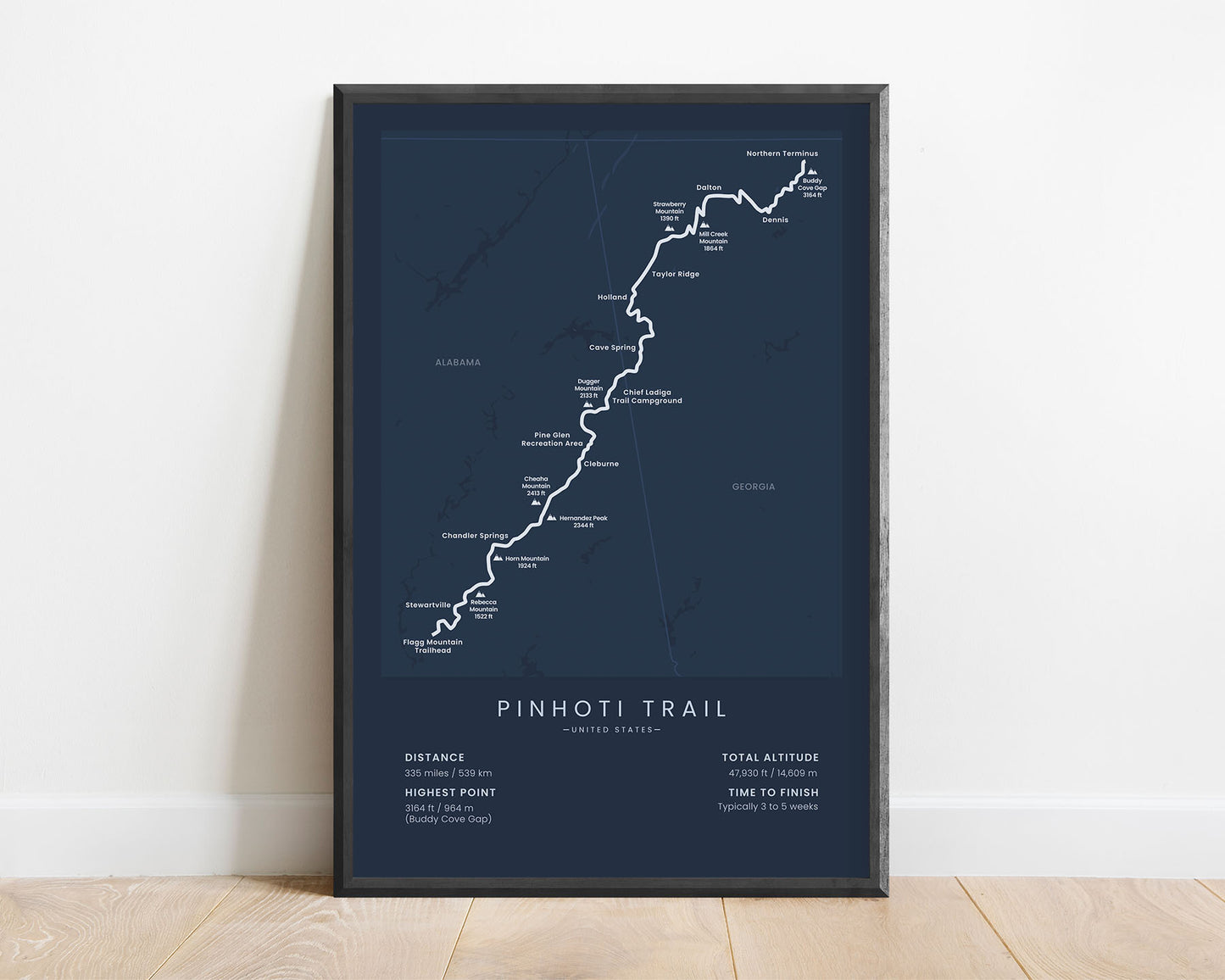 Pinhoti National Recreation Trail (United States) Path Print with Blue Background