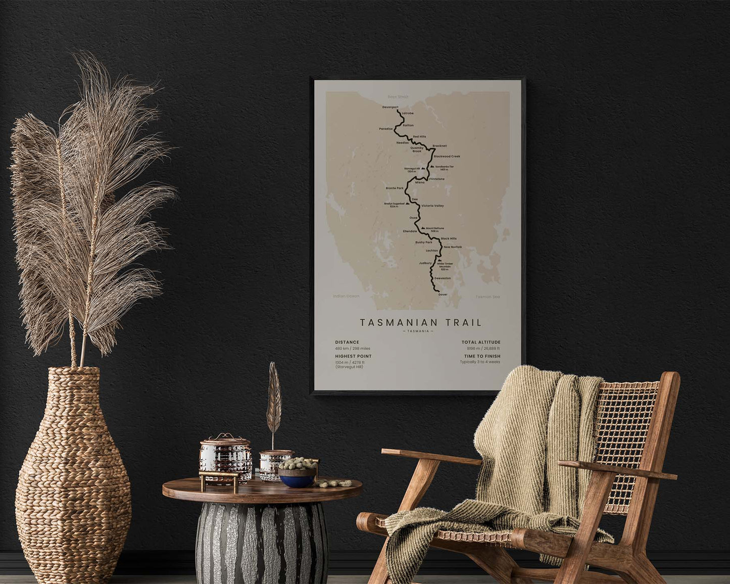 Tasmanian Trail (TAS) hike art in minimal room decor