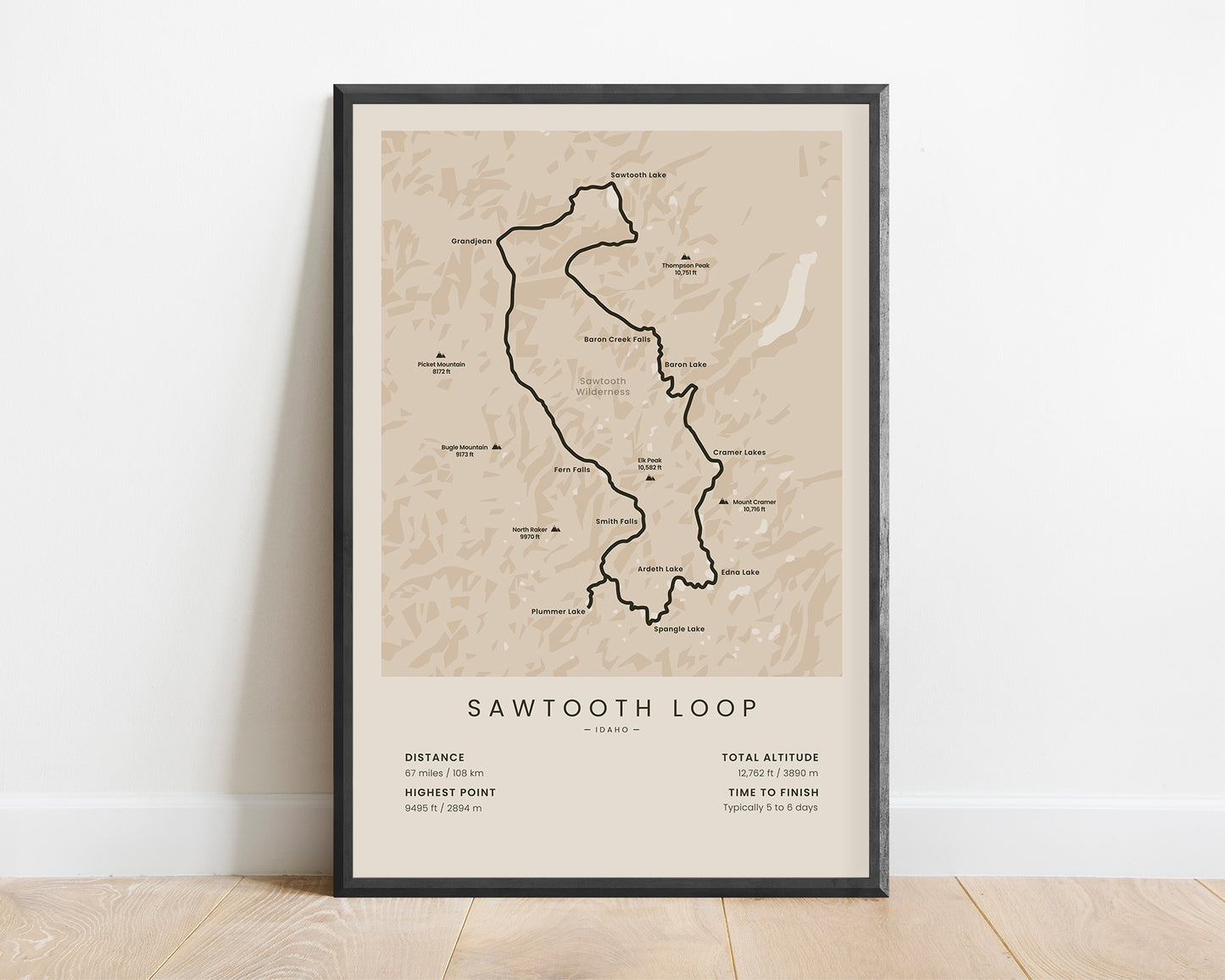 Grand Sawtooth Loop (Idaho) Hike Poster with Beige Background