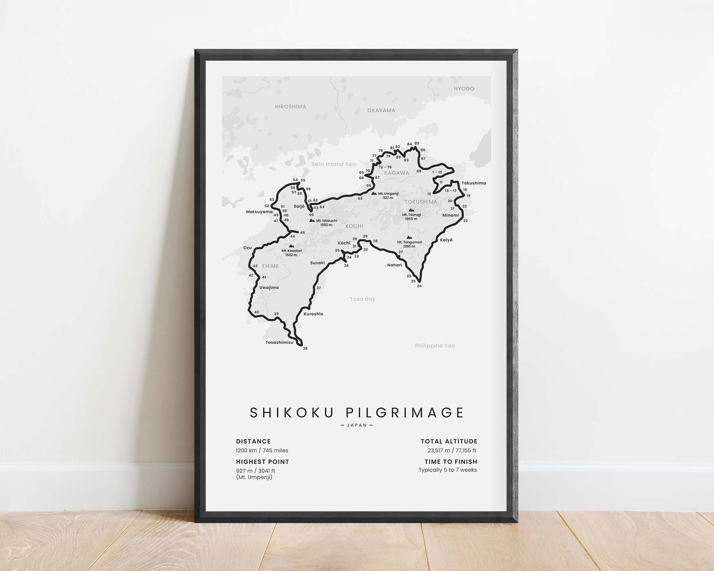 88 Temples Pilgrimage (Kūkai, Shikoku Island, Japan, Shikoku Henro) Thru Hike Poster with White Background