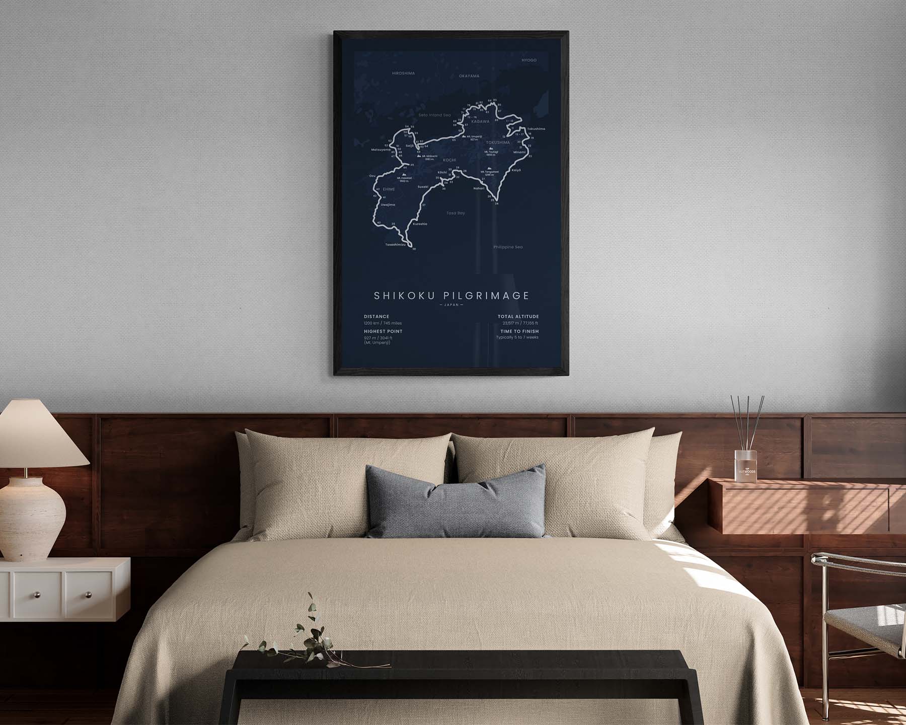 Shikoku Junrei (Shikoku Island, Kūkai, 88 Temples Pilgrimage, Kōbō Daishi) Trail Print in Minimal Interior Decor