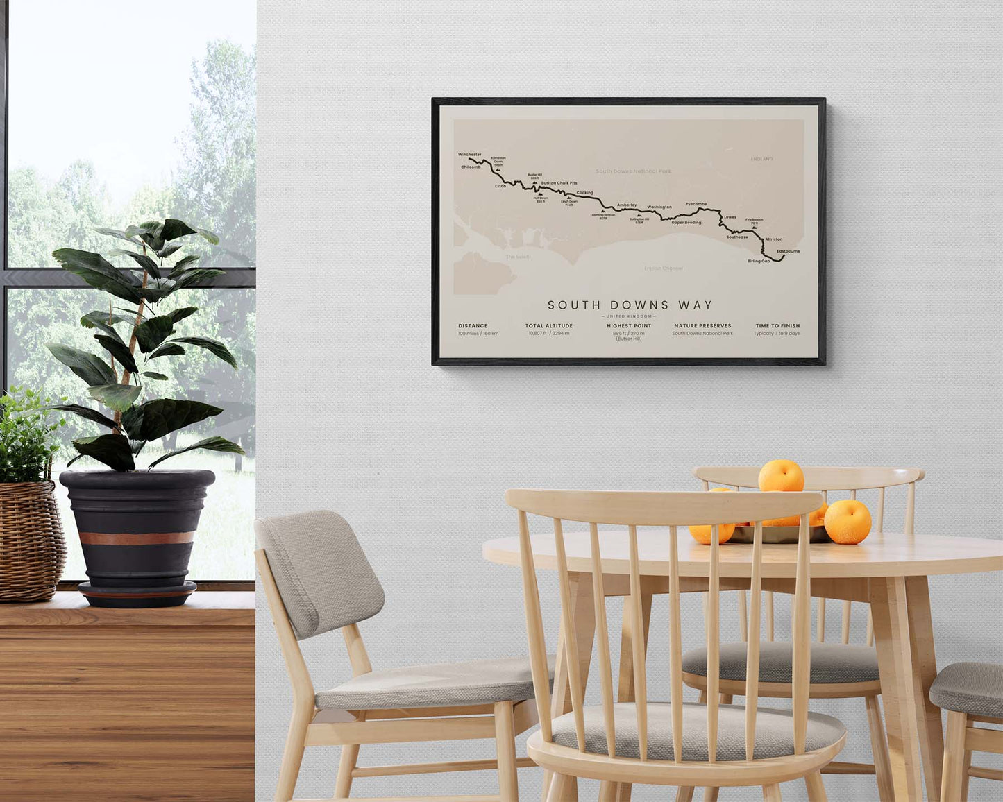 South Downs Way (United Kingdom) thru-hike poster in minimal room decor