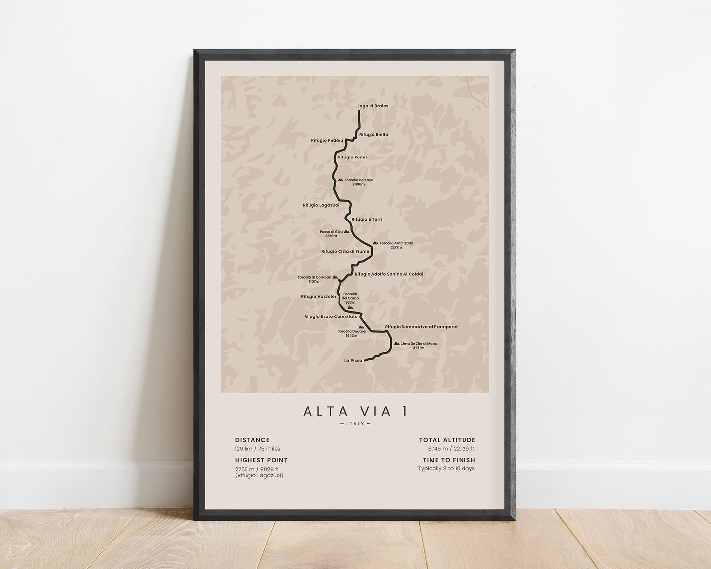 Dolomites High Route 1 (Italy) Hike Wall Art with Beige Background