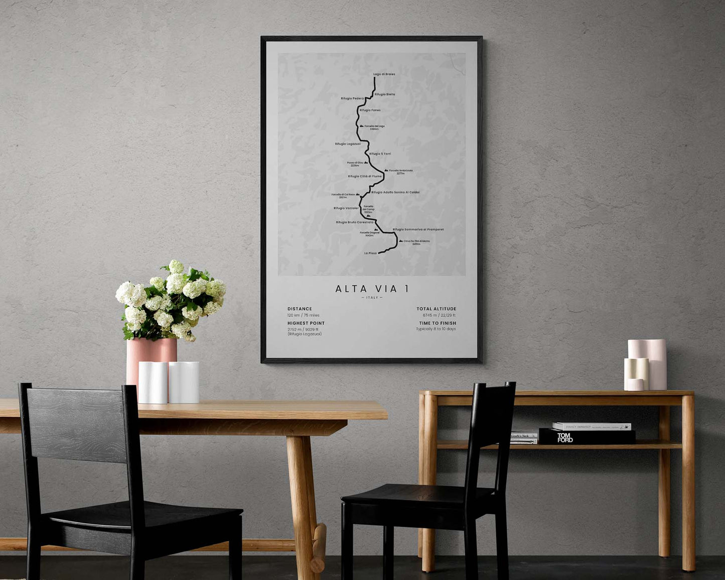 AV1 (Italian Alps) Route Wall Art in Minimal Room Decor