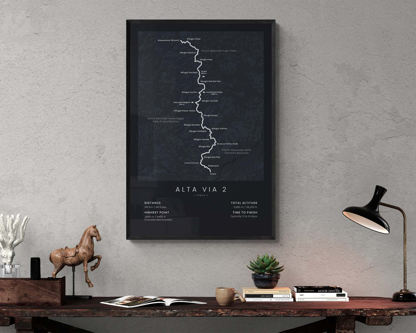 Alta Via 2 (Bressanone (Brixen) to Feltre, Alps, Dolomites, Italy) Thru-Hike Wall Art in Minimal Room Decor