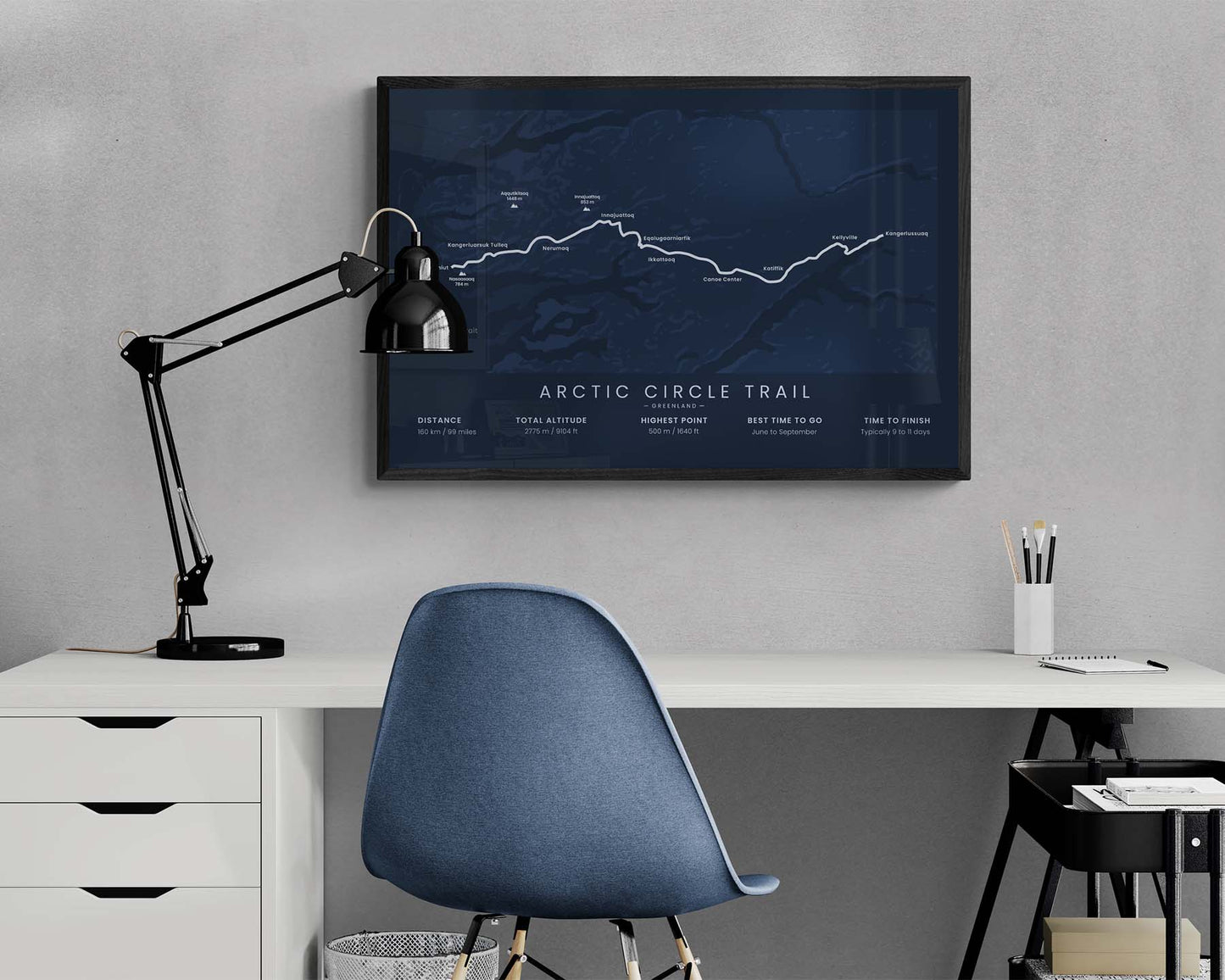 Arctic Circle Trail (Kangerlussuaq to Sisimiut, Greenland) Track Poster in Minimal Interior Decor