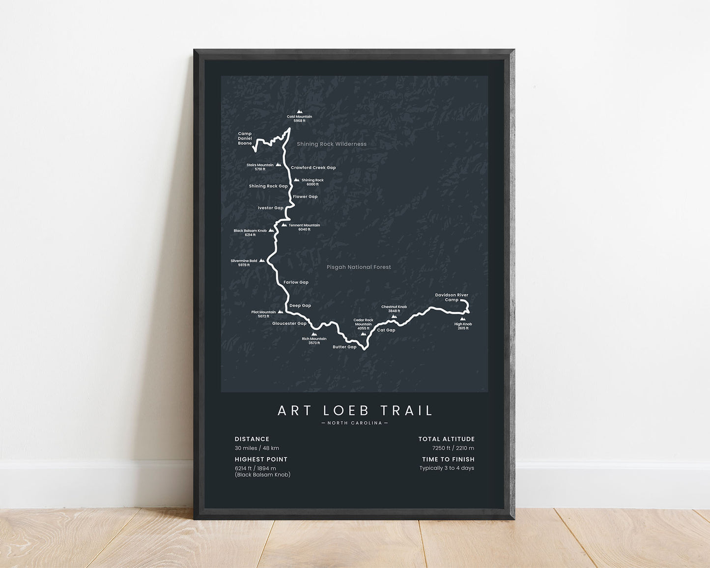 Art Loeb Trail (United States) Track Map Art with Black Background