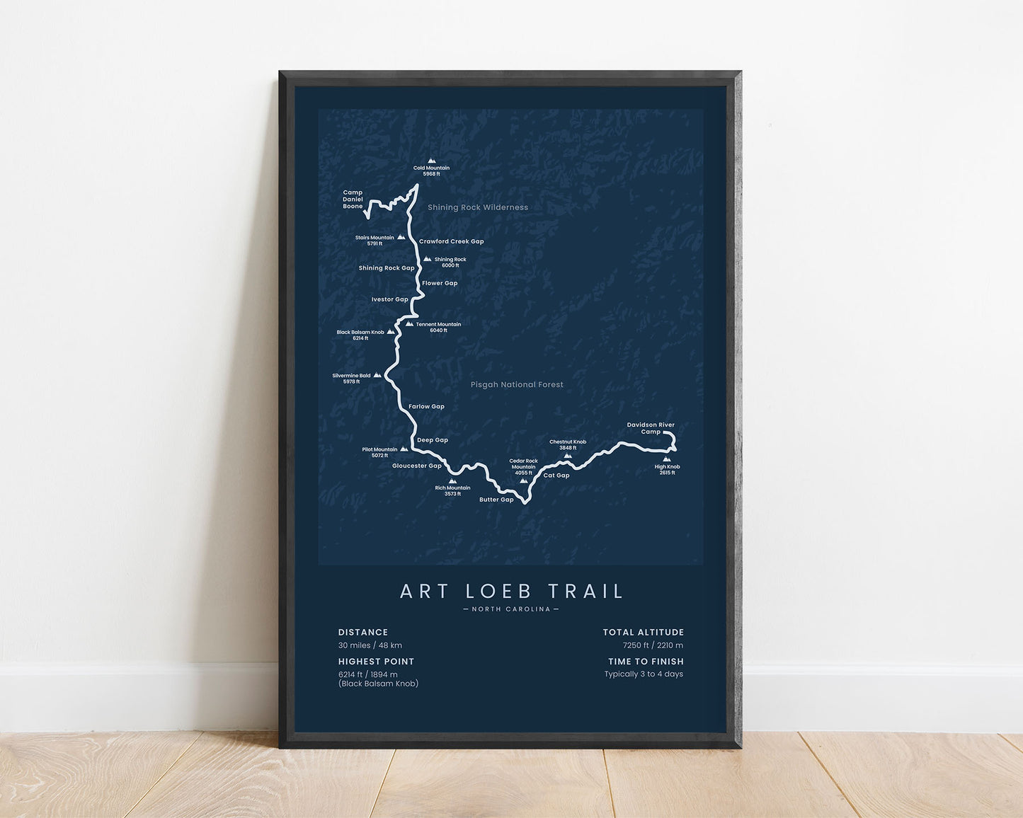 Art Loeb Trail (Western North Carolina) Thru-Hike Wall Decor with Blue Background