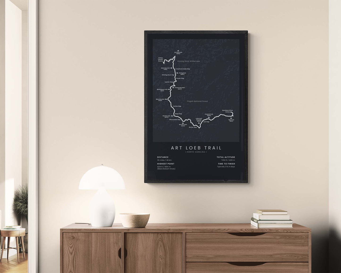 Art Loeb Trail (United States) Route Wall Map in Minimal Room Decor