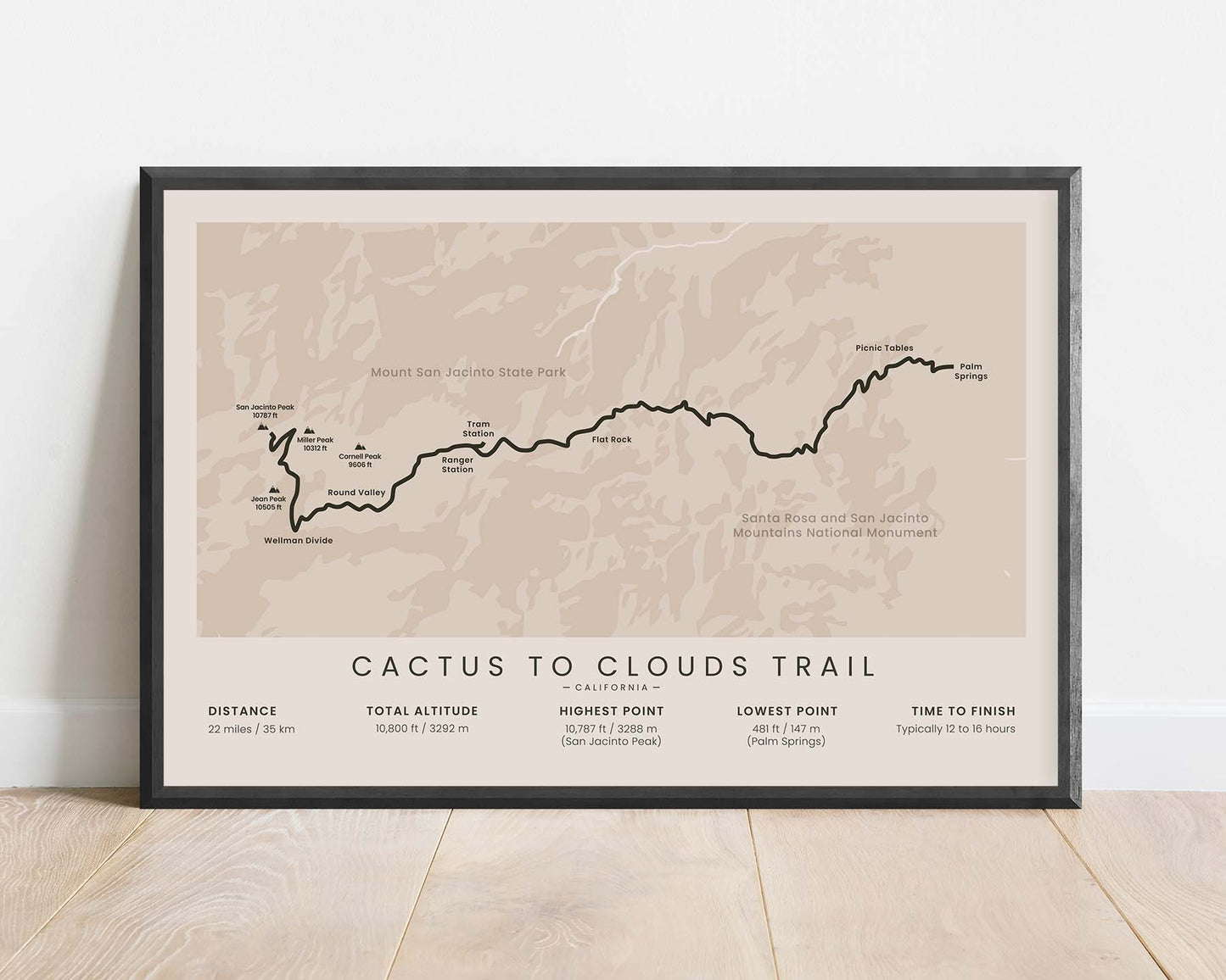 C2C (Palm Springs to San Jacinto Peak) Trek Art with Beige Background