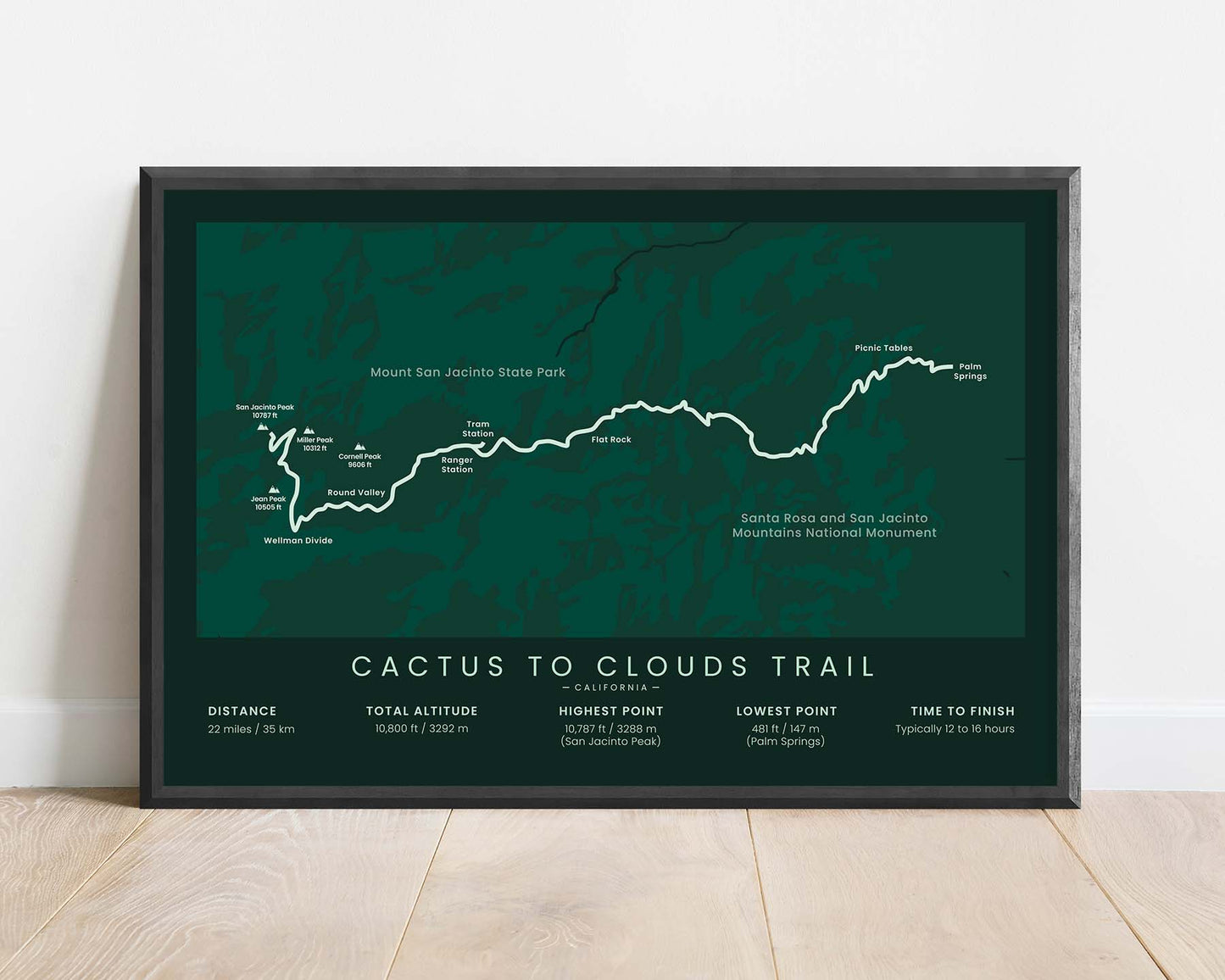 C2C (Palm Springs to San Jacinto Peak) Hike Print with Green Background