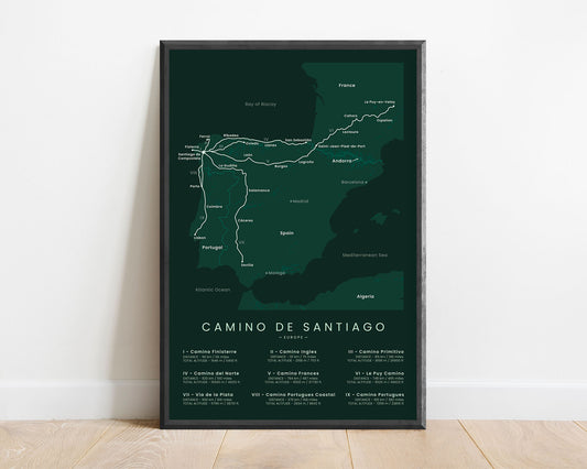 Way Of Saint James (Camino Finisterre) Thru-Hike Wall Decor with Green Background