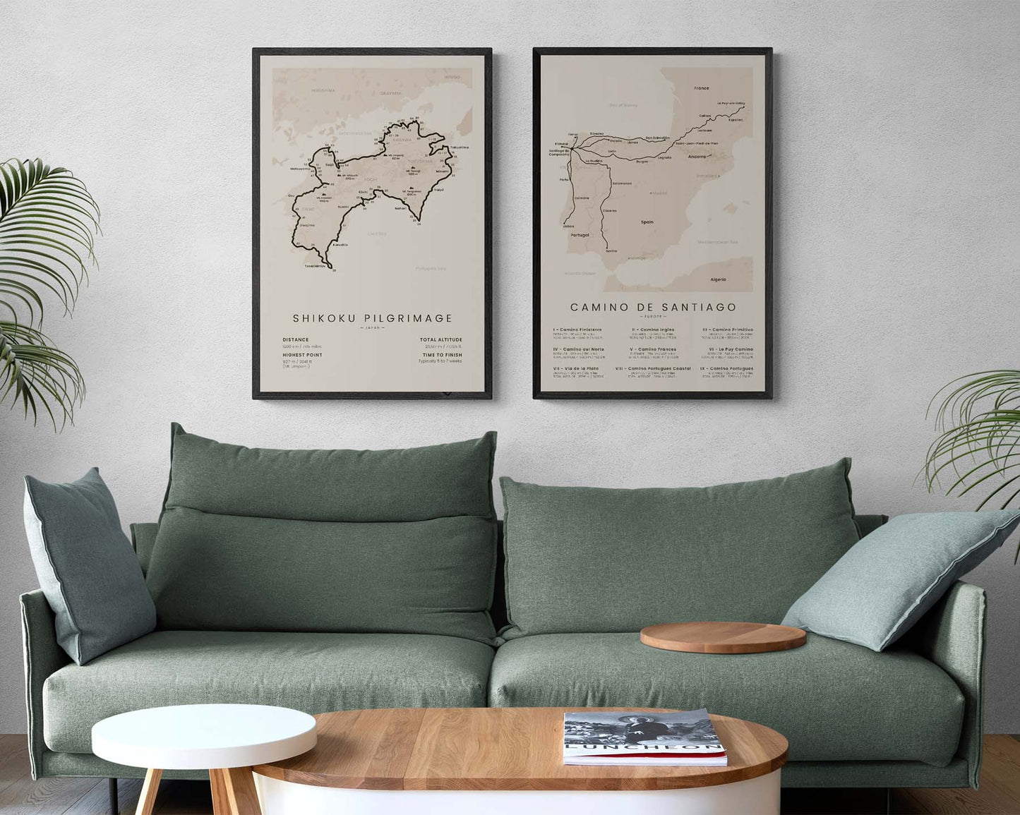 Camino De Santiago (Santiago De Compostela) Route Wall Map in Minimal Room Decor