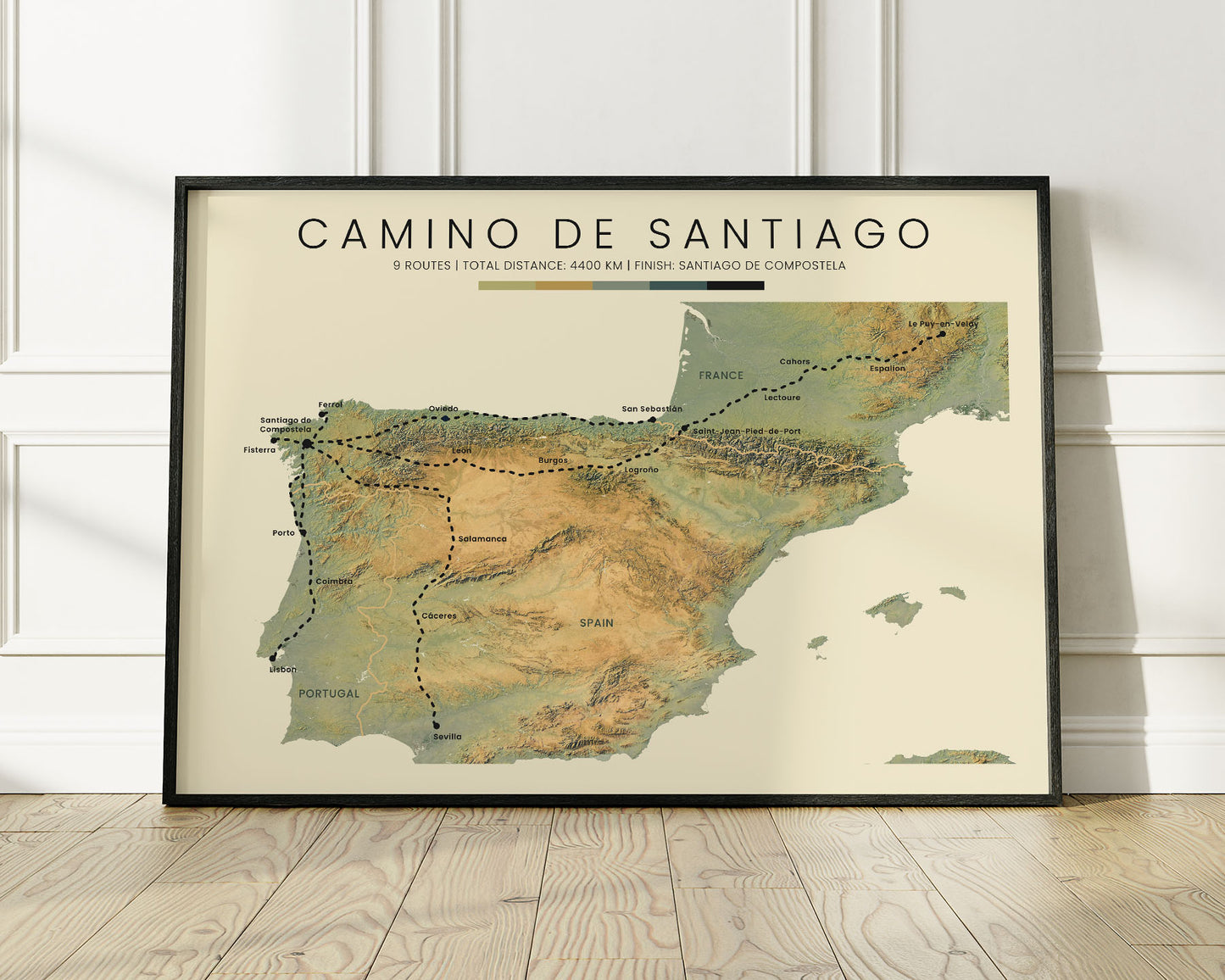 Way of Saint James (Camino Frances) Hike Poster with Realistic Green Background