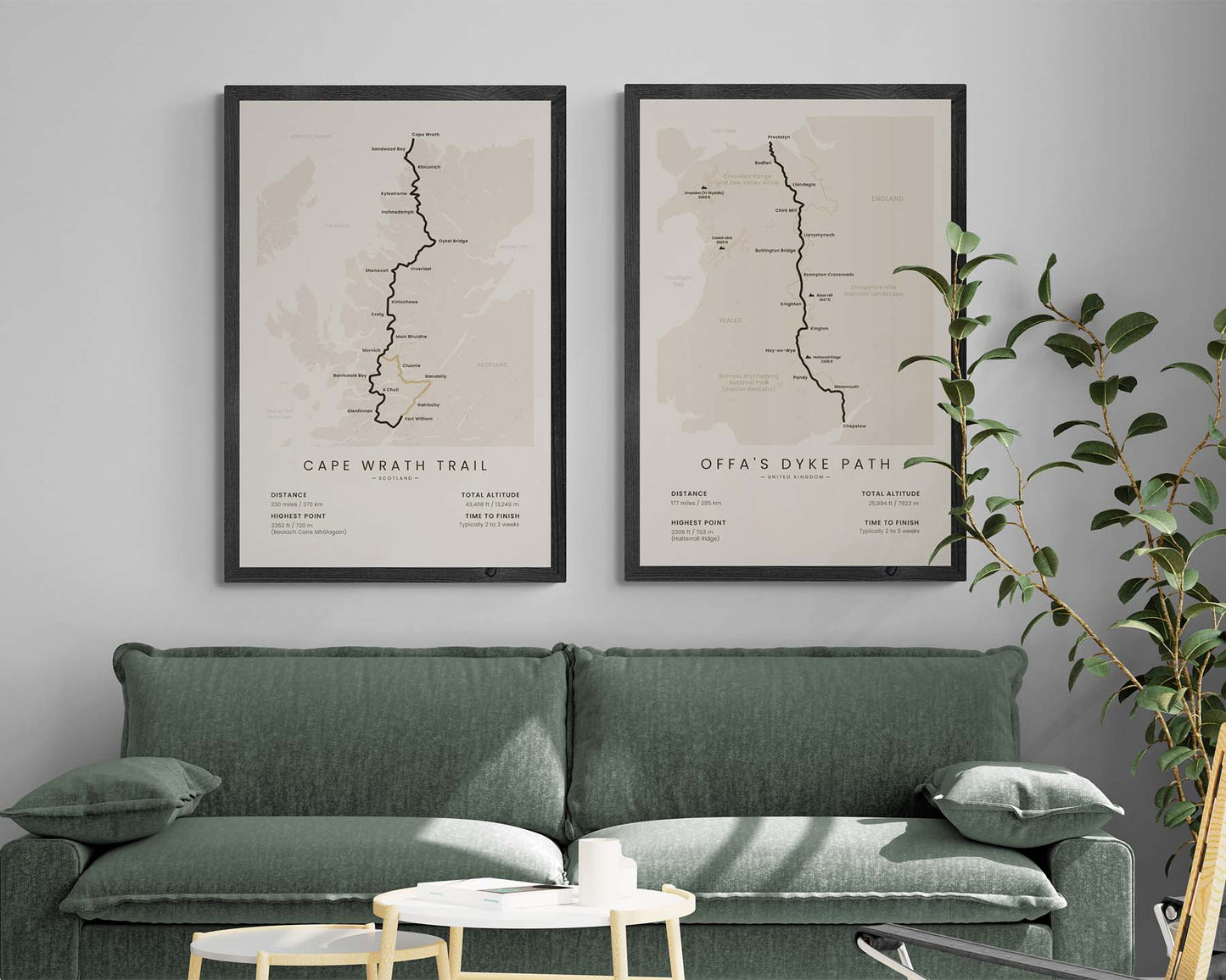 Cape Wrath Trail Path Map Art in Minimal Room Decor