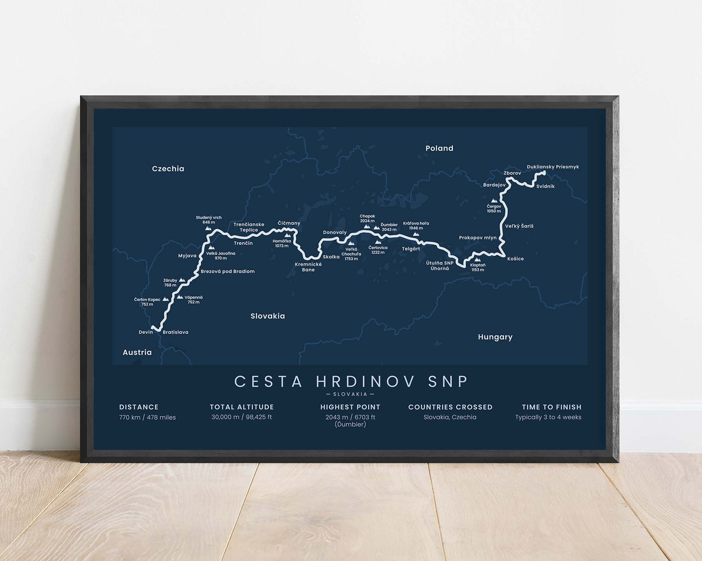 Cesta Hrdinov SNP (Czechia) Thru-Hike Wall Art with Blue Background