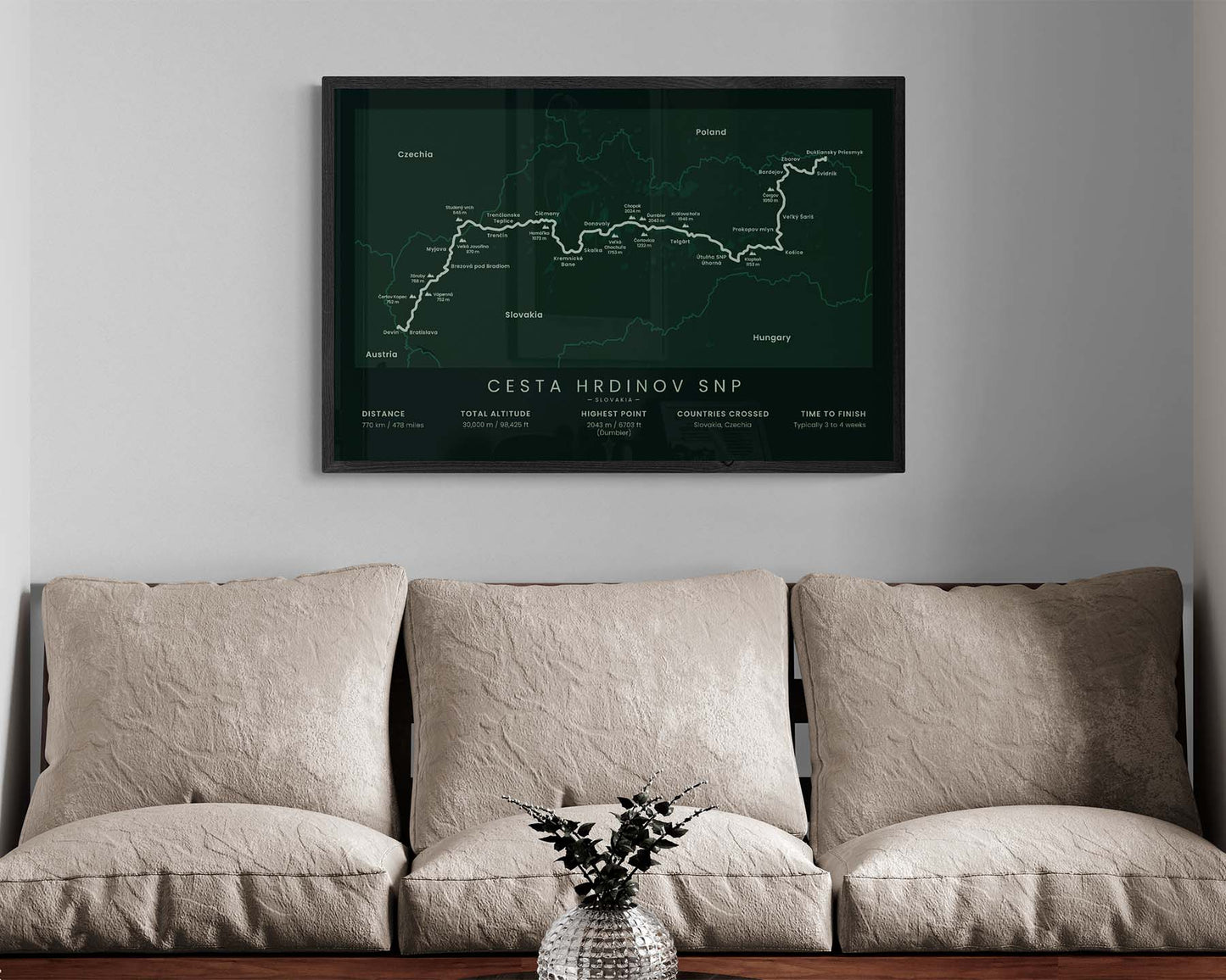 Cesta Hrdinov SNP (Ďumbier) Route Wall Map in Minimal Room Wall Art Decor
