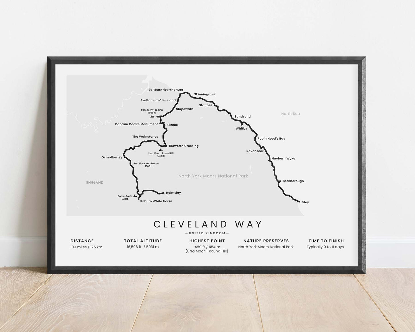 Cleveland Way (North York Moors National Park, England) Thru-Hike Wall Art with White Background