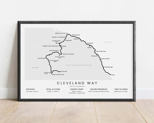 Cleveland Way (North York Moors National Park, England) Thru-Hike Wall Art with White Background