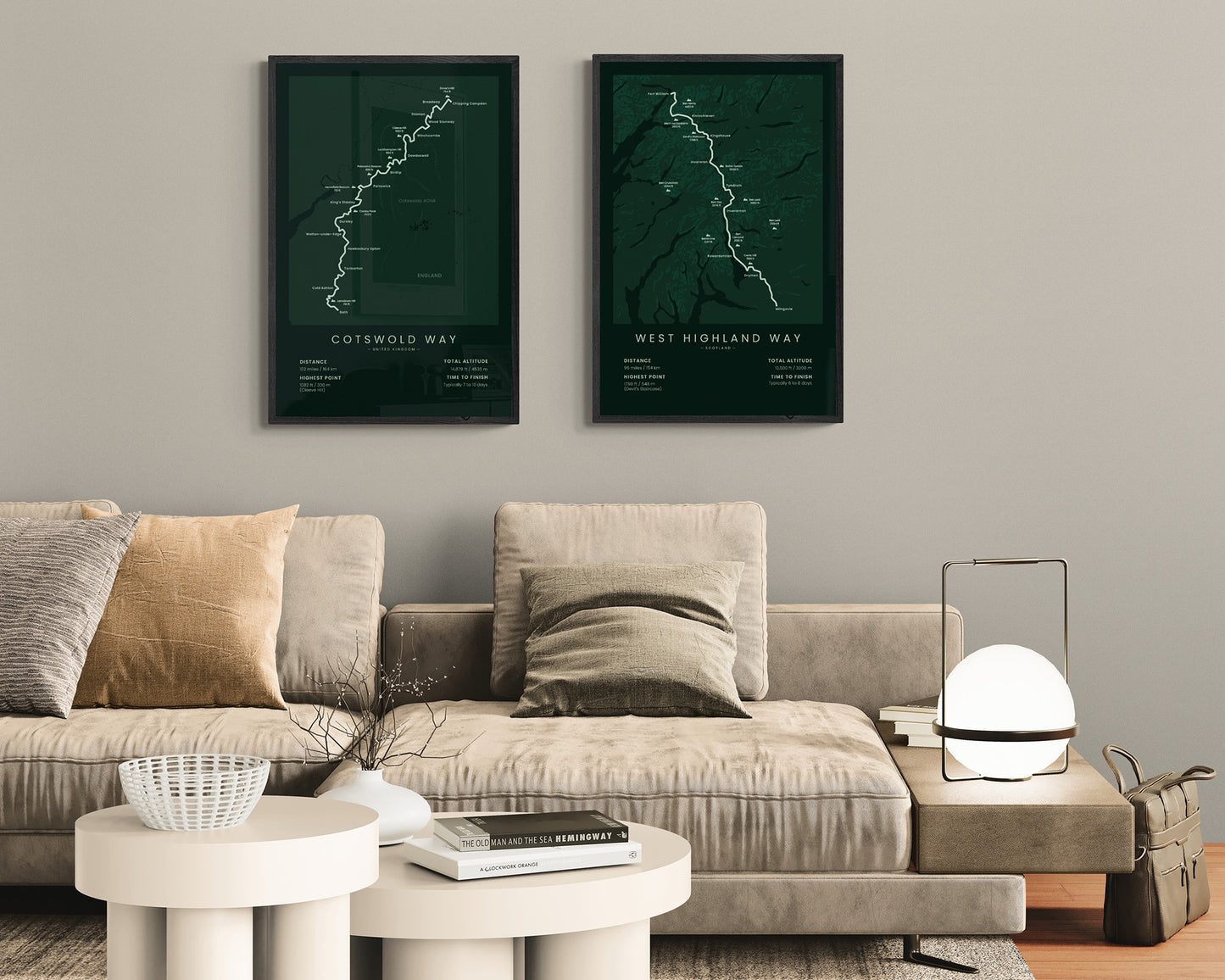Cotswold Way National Trail (Chipping Campden to Bath, England, Cotswolds AONB, United Kingdom) Route Print in Minimal Room Decor