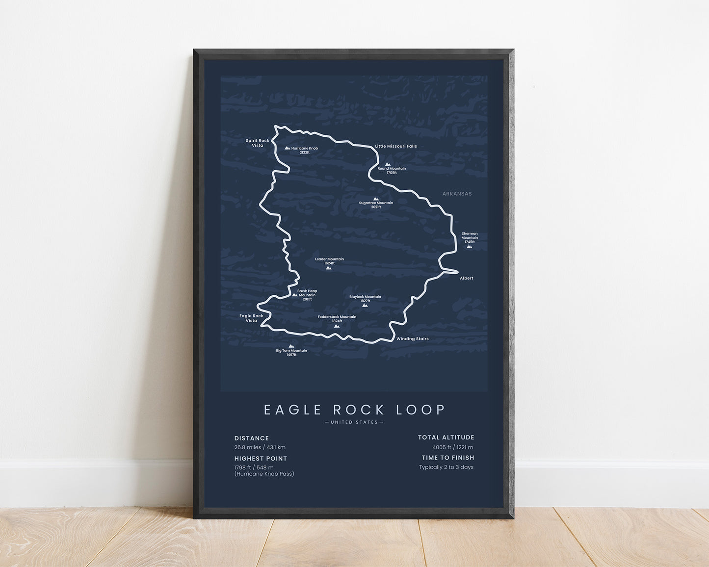 Eagle Rock Loop (Ouachita Mountains) Track Print with Blue Background