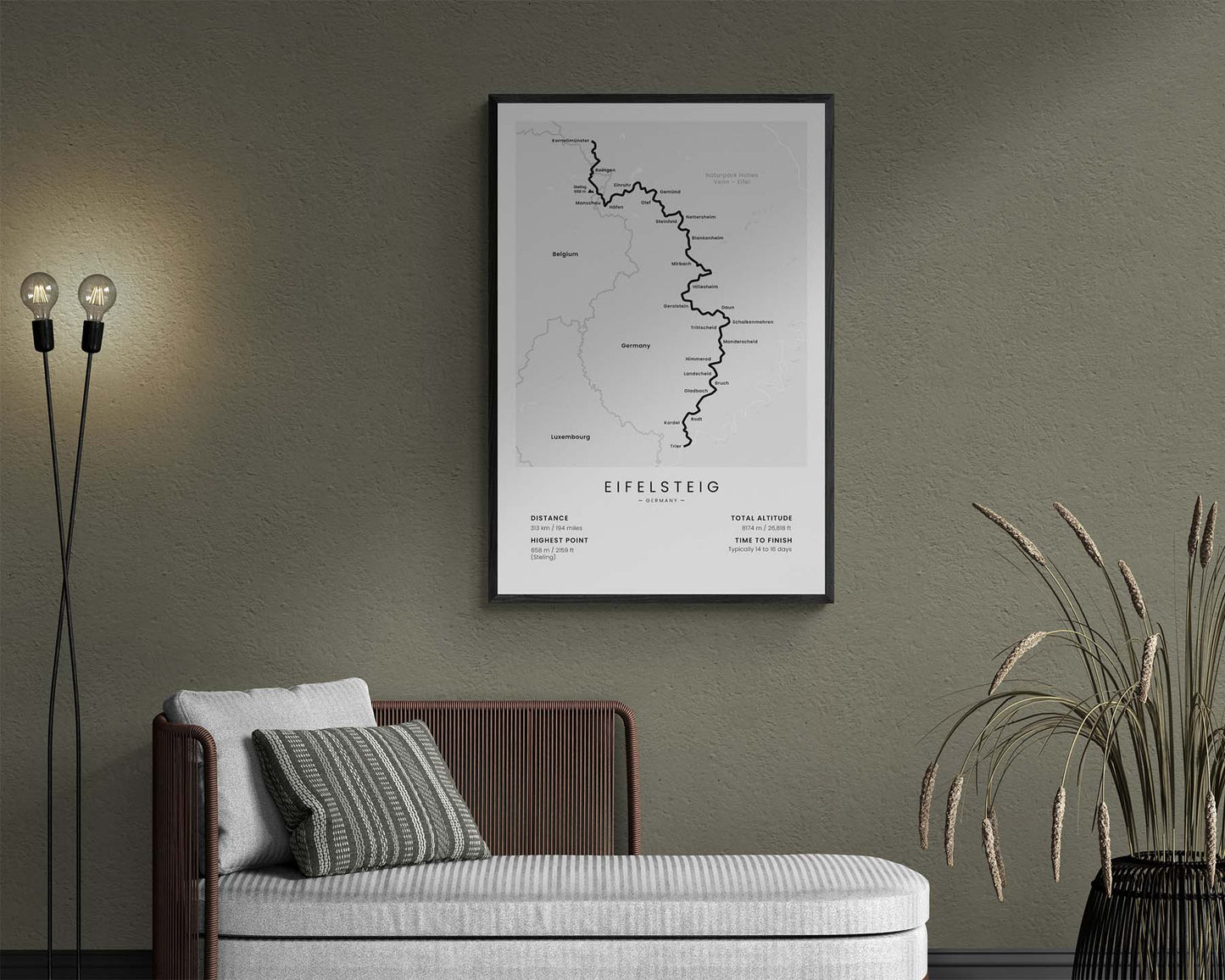 Der Eifelsteig (Germany, Eifel National Park, Aachen to Trier, Rhineland Palatinate, North Rhine-Westphalia) Thru Hike Wall Art in Minimal Room Decor