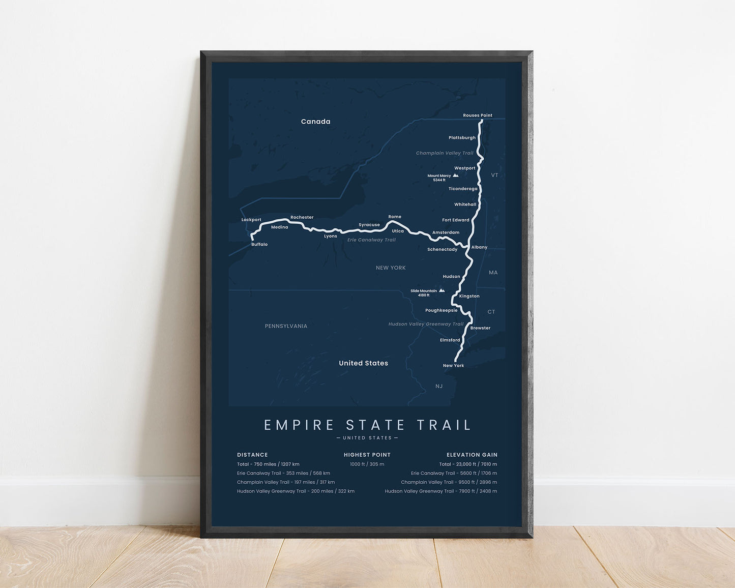 Empire State Trail (Albany) Thru-Hike Wall Decor with Blue Background