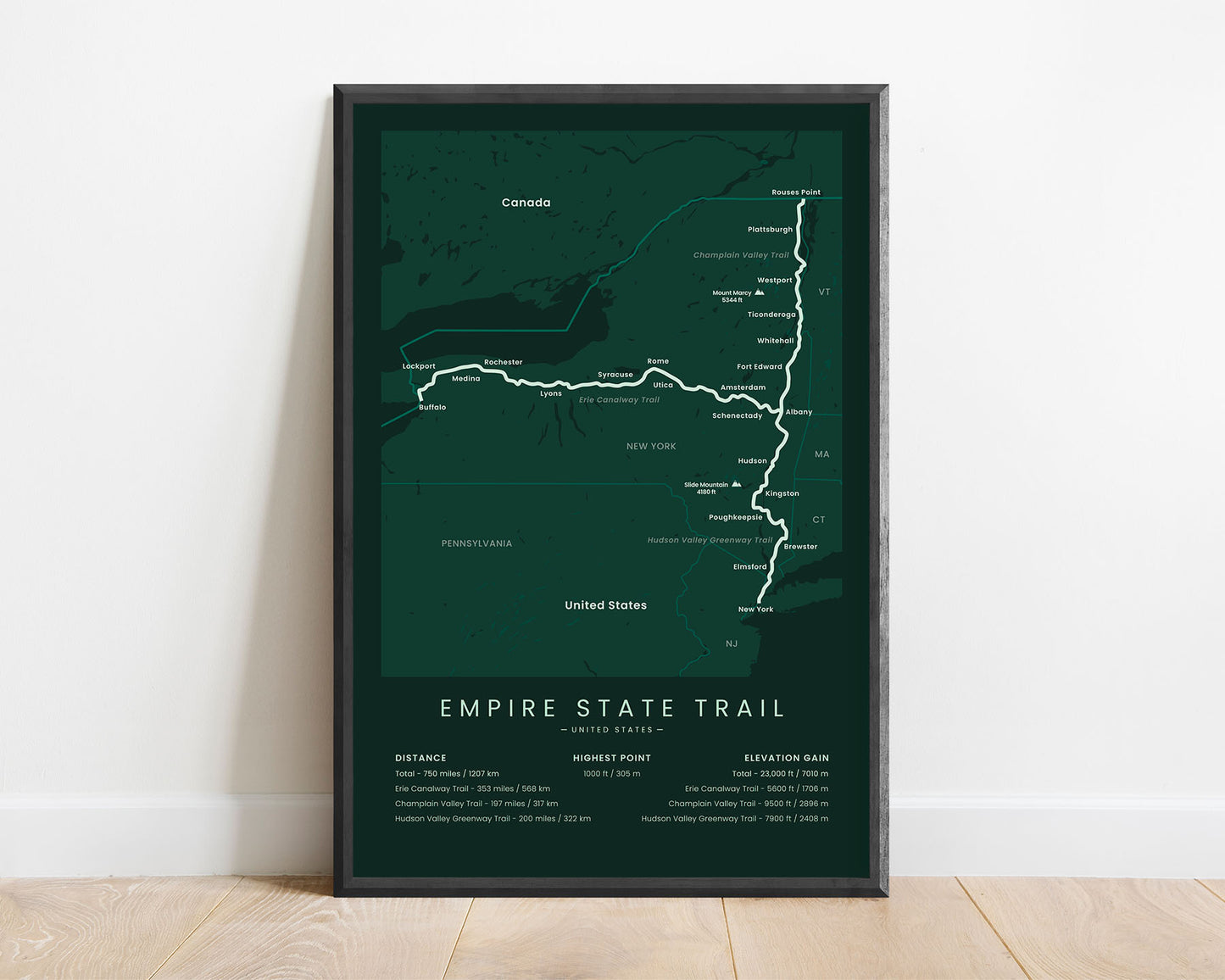 Empire State Trail (Rouses Point) Path Wall Art with Green Background