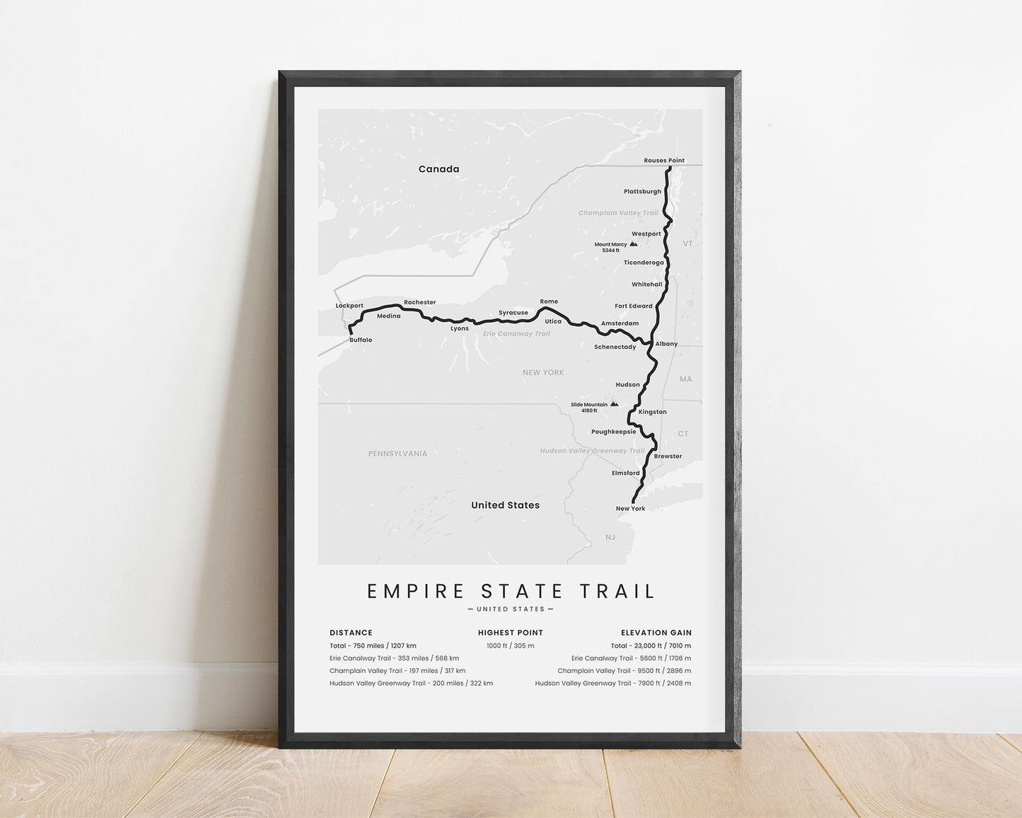 Empire State Trail (New York) Route Wall Map with White Background