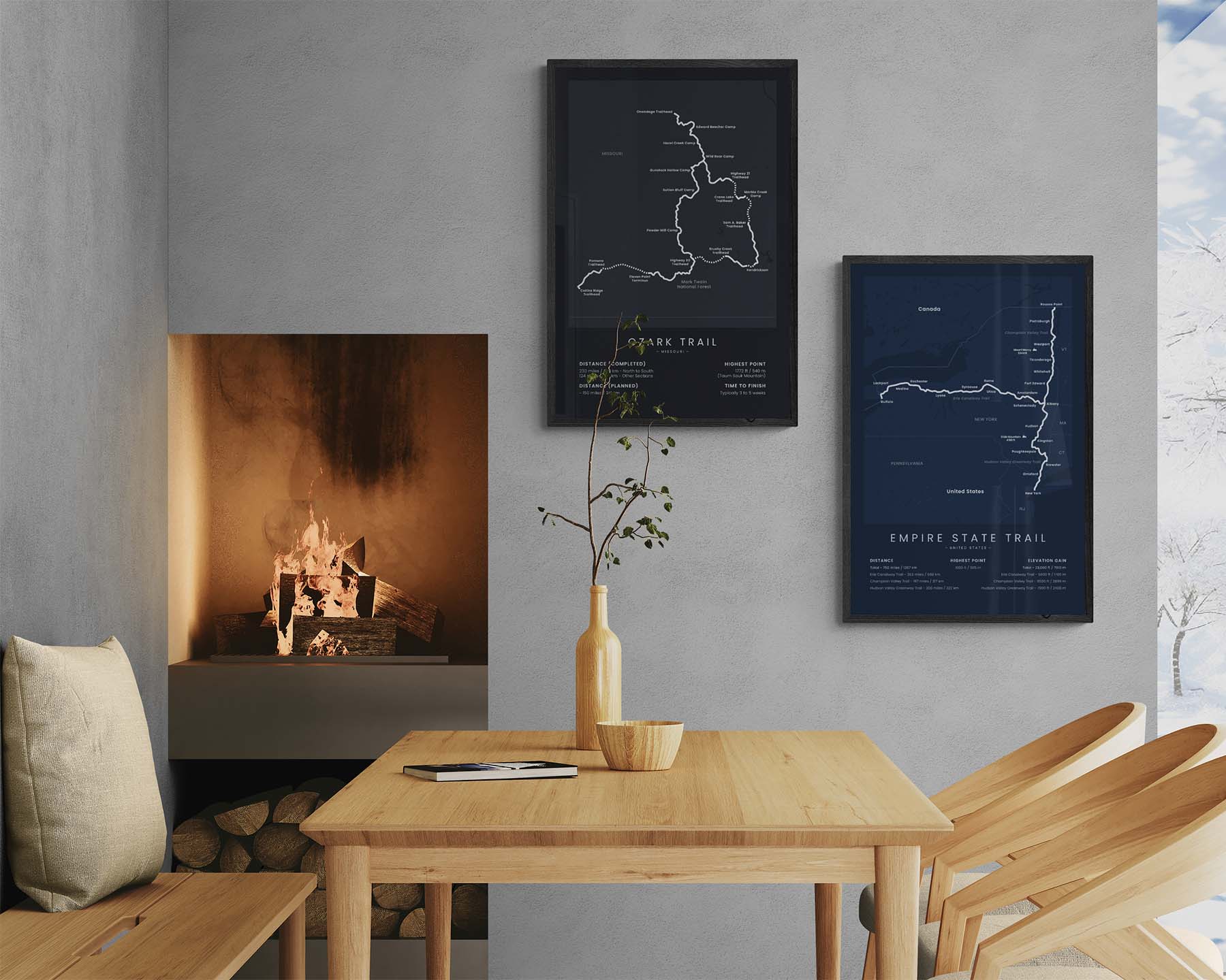 Empire State Trail (New York) Route Wall Map in Minimal Room Decor