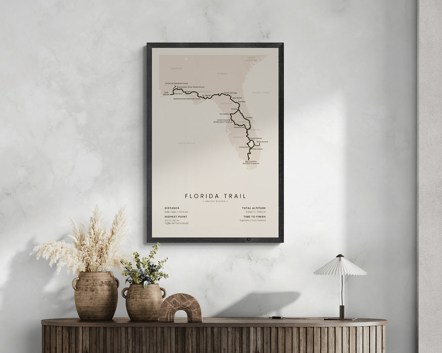 Florida National Scenic Trail (Big Cypress National Preserve to Fort Pickens) Trail Wall Decor in Modern Interior Decor