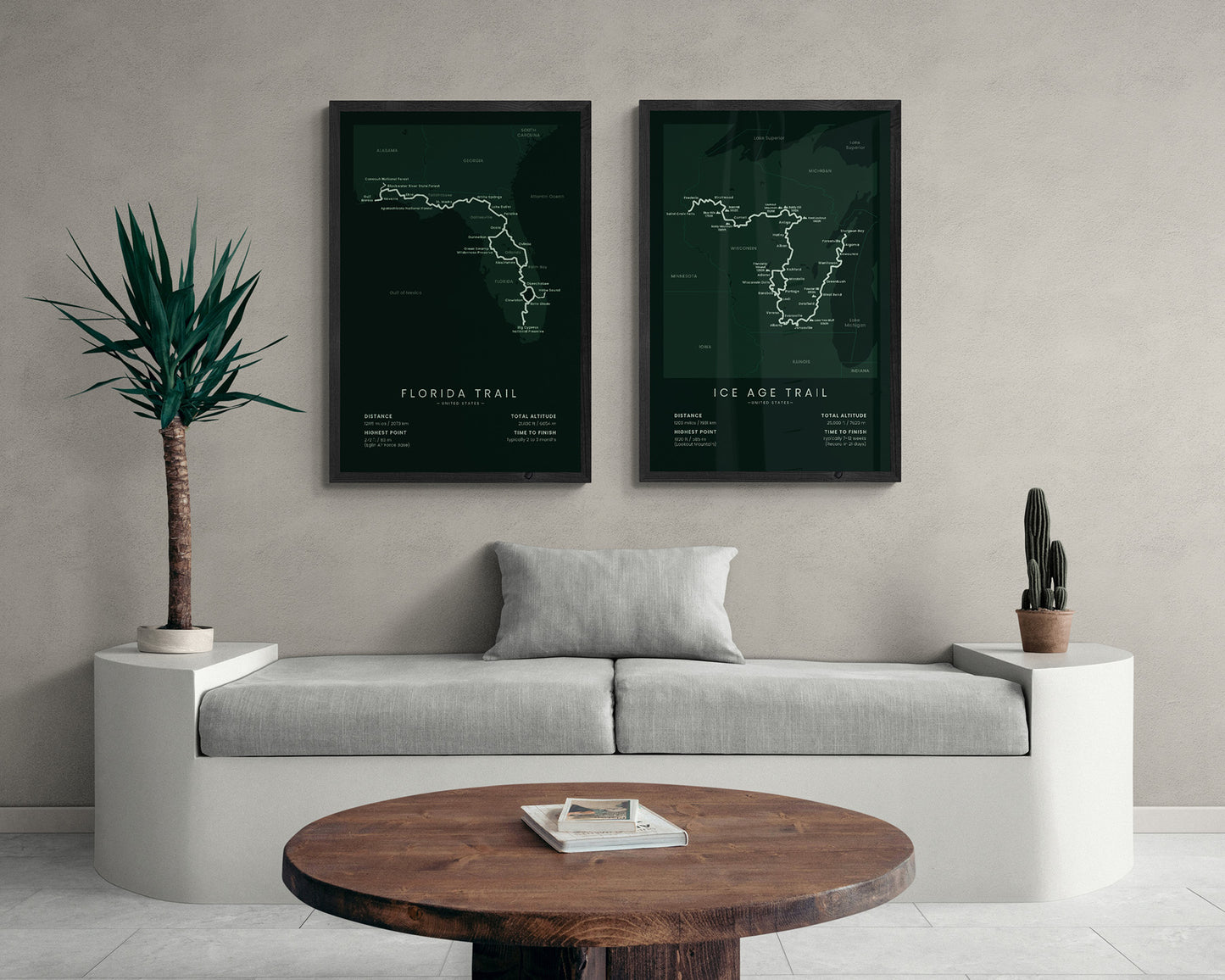 Florida Trail (United States) Path Map Art in Minimal Room Decor