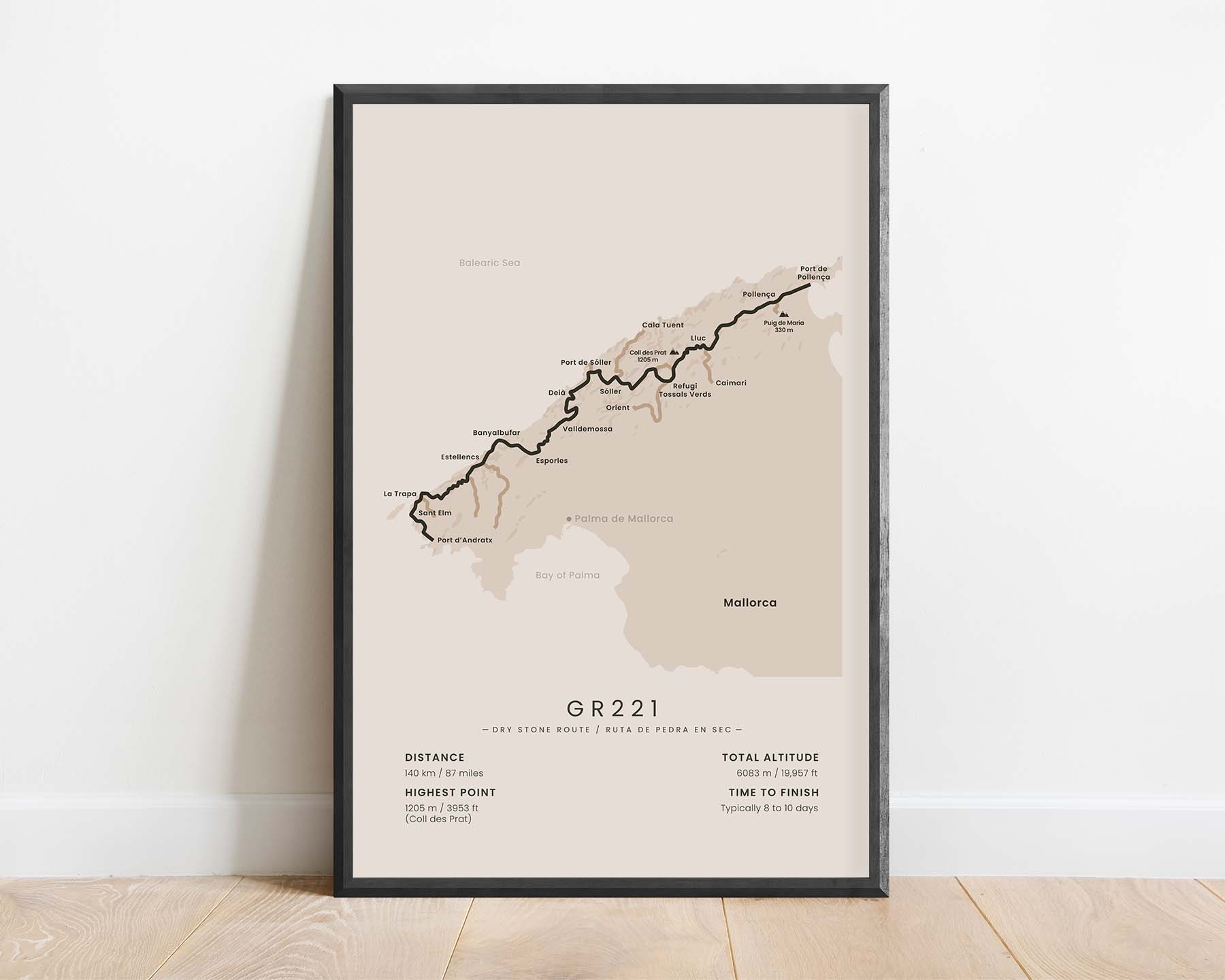 Ruta de Pedra en Sec (Mallorca) Thru-Hike Print with Beige Background