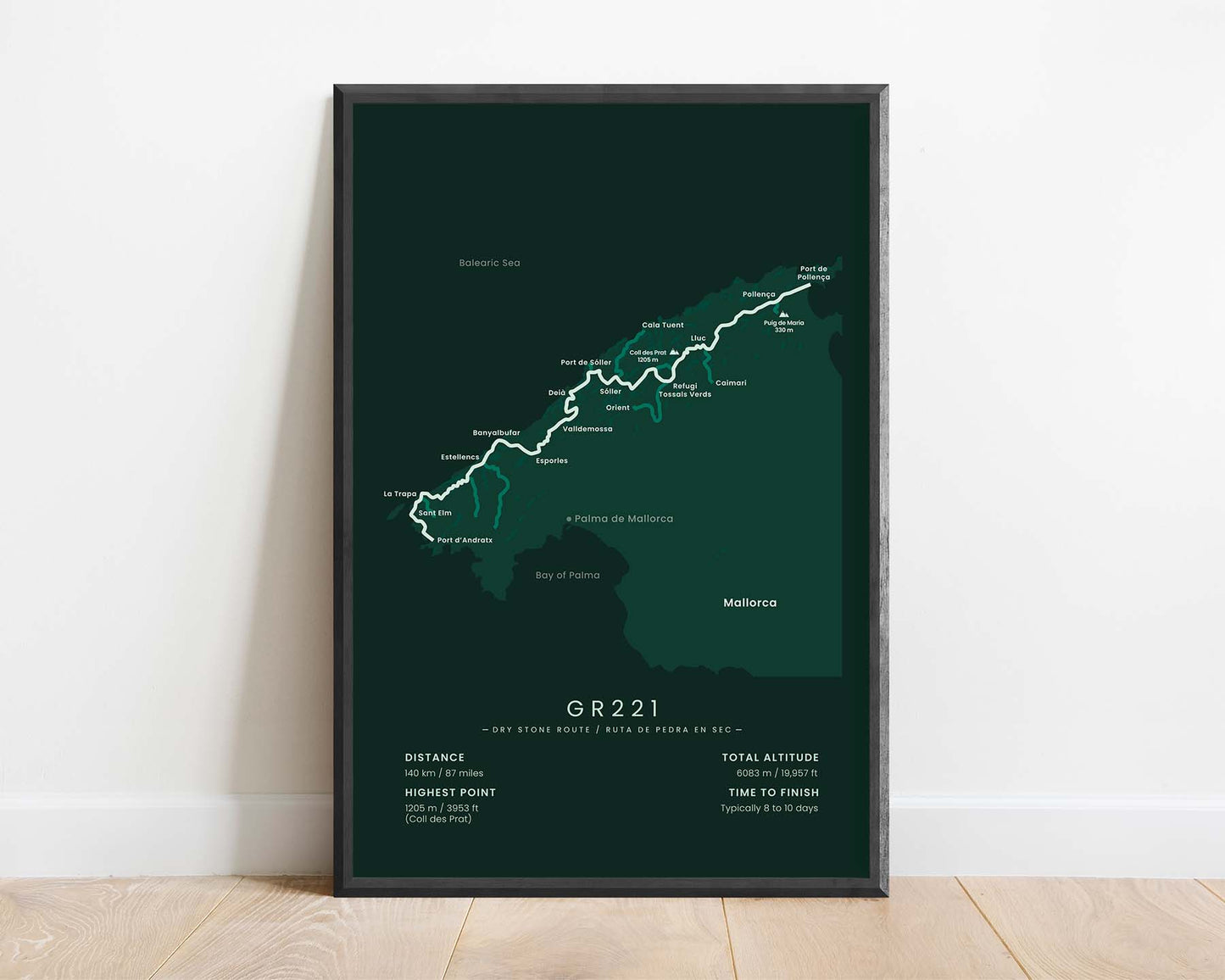 Ruta de Pedra en Sec (Serra de Tramuntana) Route Wall Map with Green Background