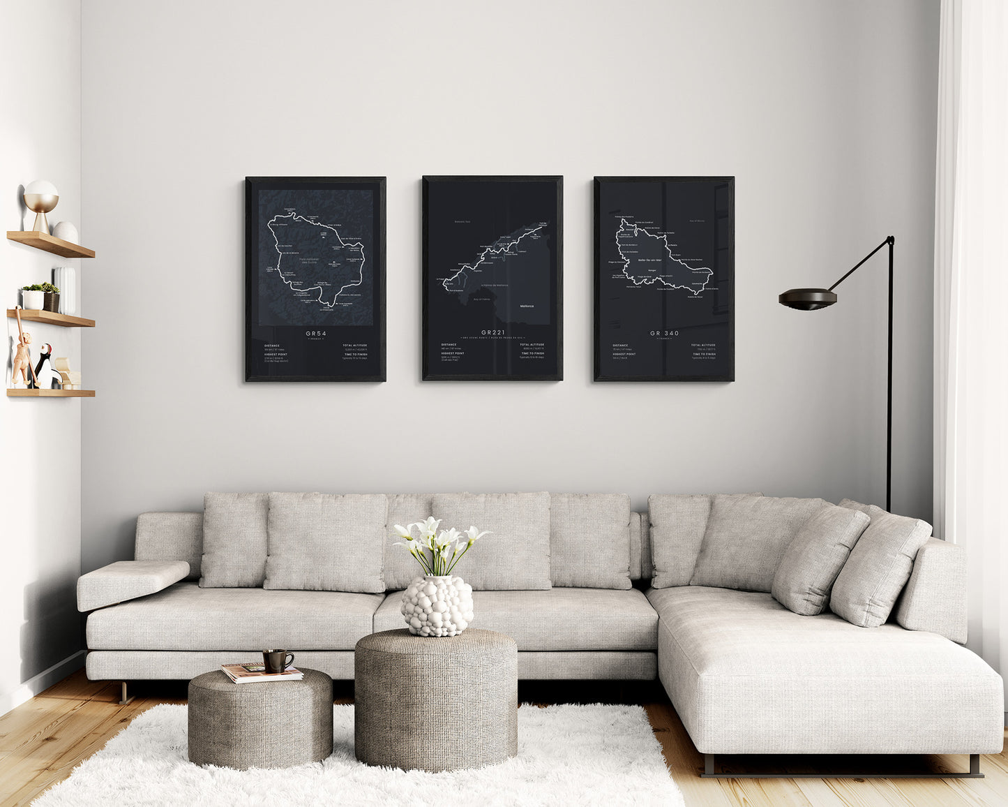 Tour of Oisans and Ecrins (Écrins National Park) Trail Map Art in Minimal Room Decor