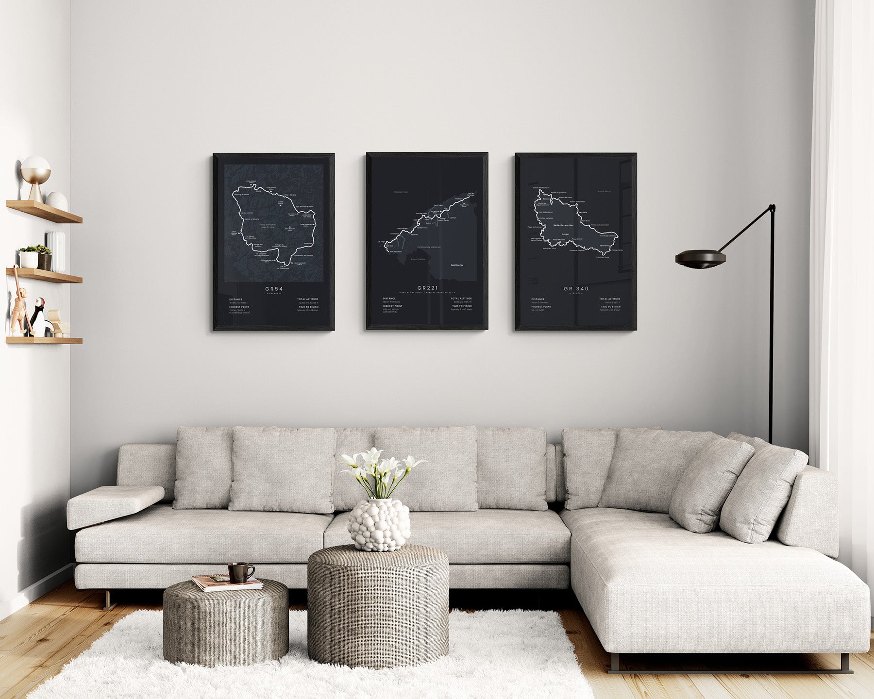 Tour of Oisans and Ecrins (Écrins National Park) Trail Map Art in Minimal Room Decor