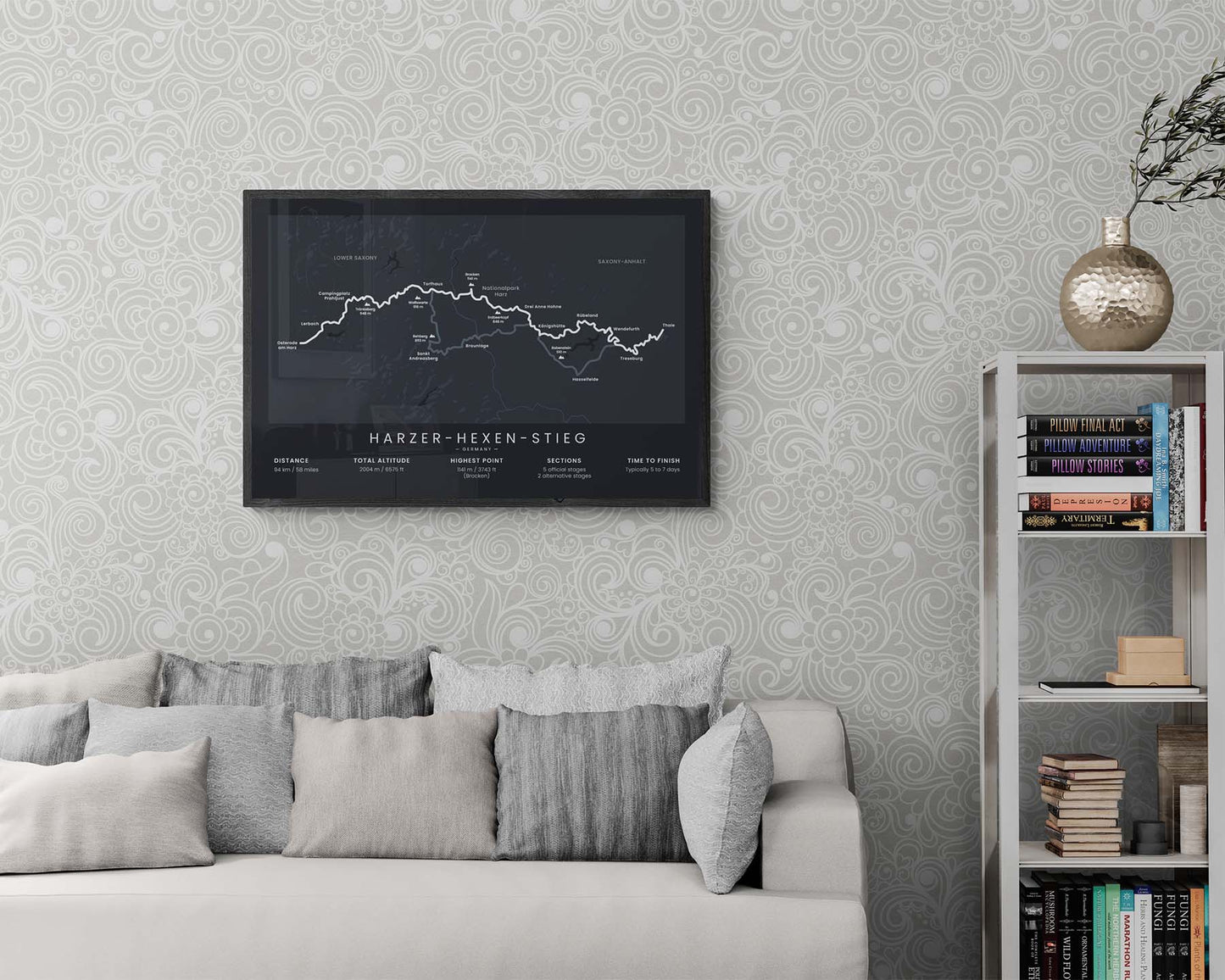 Harzer-Hexen-Stieg (Brocken) Route Map Art in Minimal Interior Decor