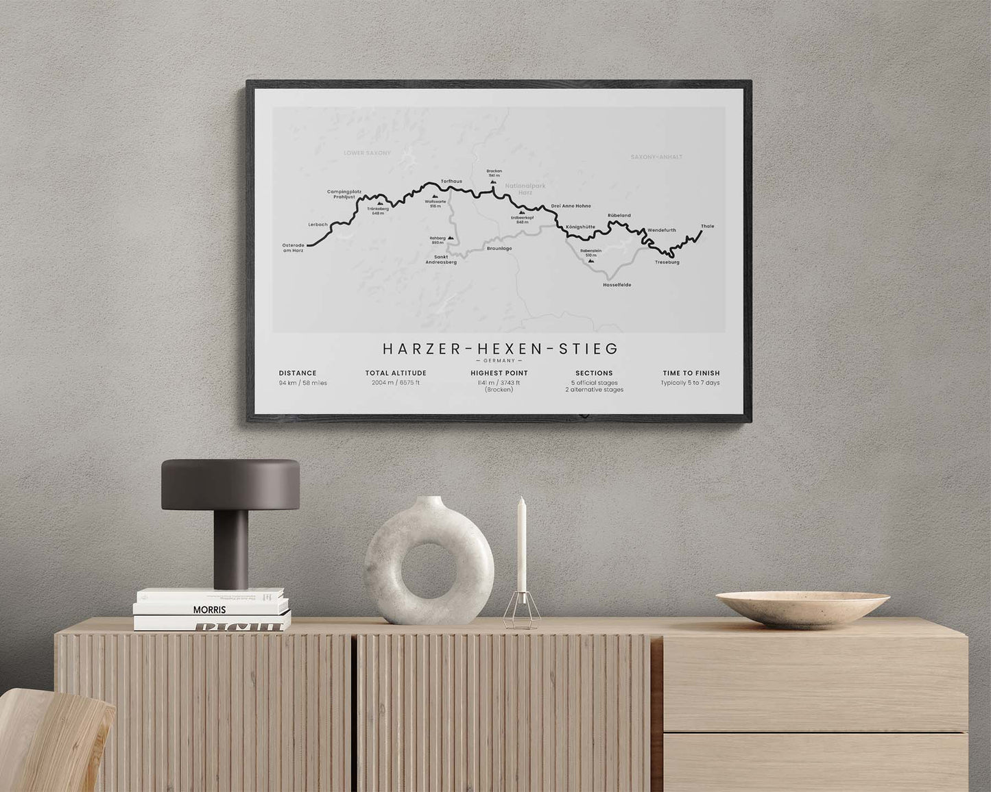 Harzer-Hexen-Stieg (Harz Witches Trail) Thru-Hike Wall Art in Minimal Room Decor
